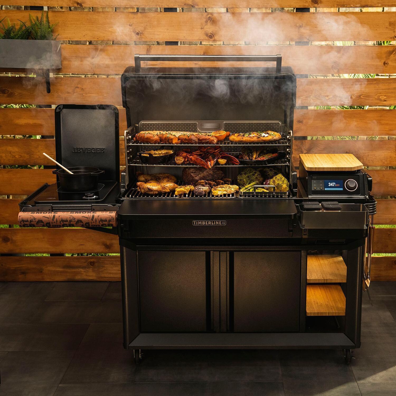 Traeger All-New Timberline XL Wi-Fi Controlled Wood Pellet Grill w/ WiFire 5 Pc Bundle - Grill Back - White Background thumbnail