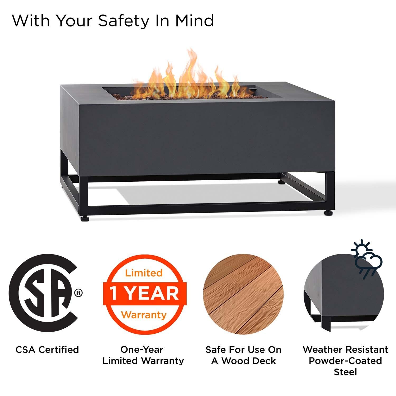 Craft Bay 36 Inch Square Powder Coated Steel Propane Fire Pit Table in Weathered Slate by Lakeview Outdoor Designs - Safety thumbnail