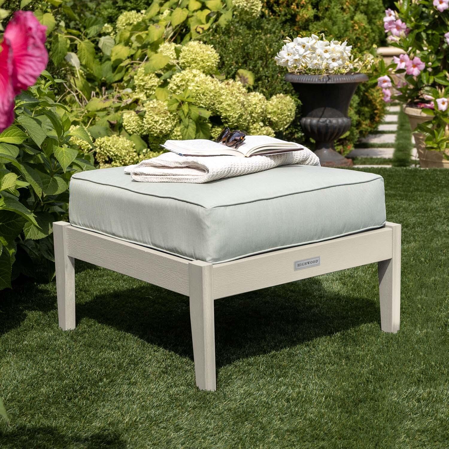 Blushing Bay Recycled Plastic Ottoman in Canvas Seasalt/Whitewash by Lakeview Outdoor Designs - Lifestyle thumbnail