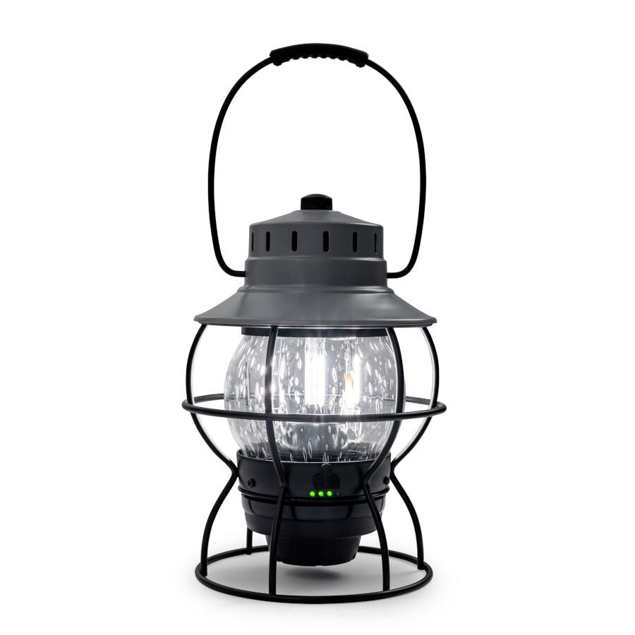 Barebones Living LIV-182 Railroad Lantern - Slate Gray - Flame On Rear View thumbnail