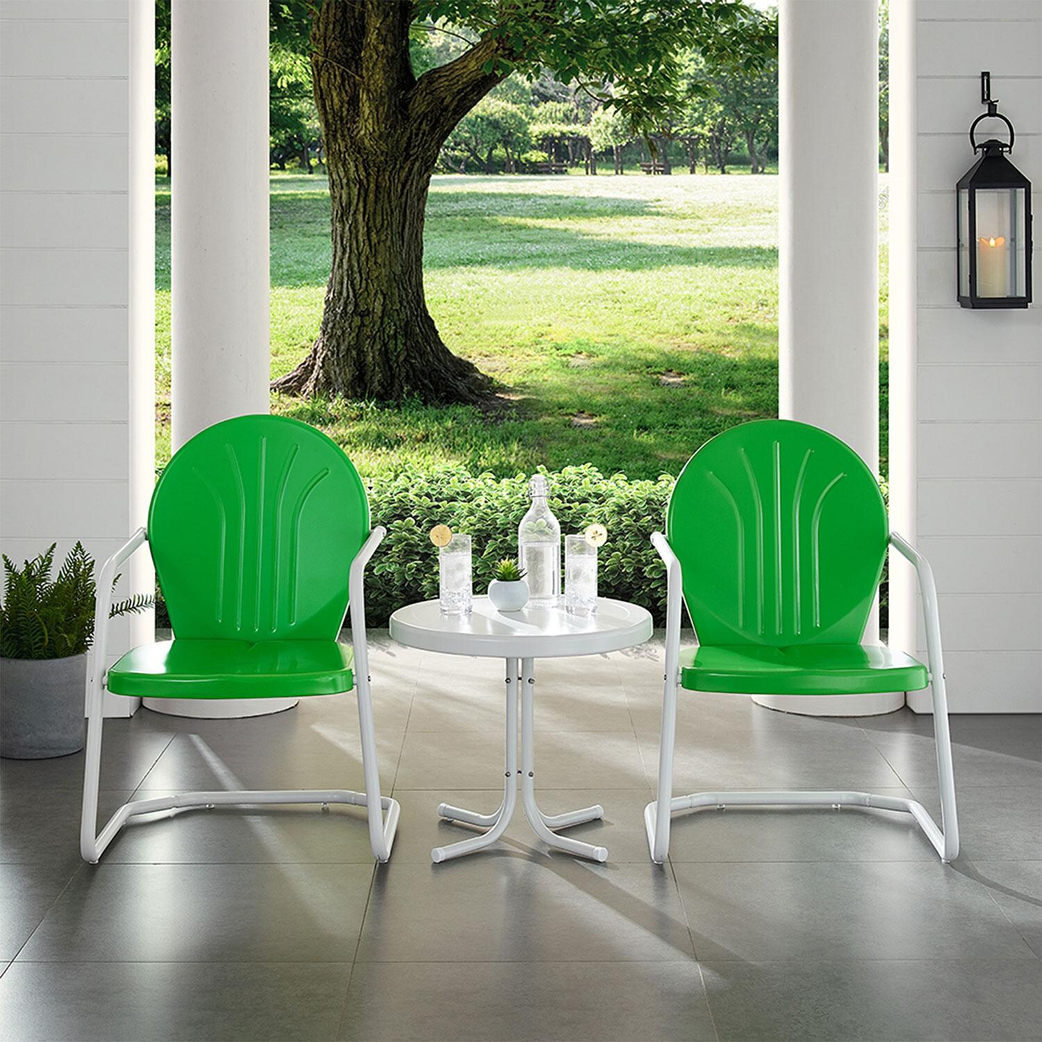Ultimate Patio UP-32237GR 3Pc Retro Outdoor Chair Set in Kelly Green - Front View - Lifestyle thumbnail