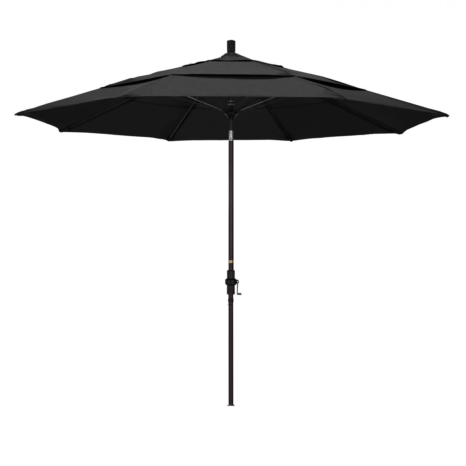 California Umbrella 11 Ft Octagonal Aluminum Collar Tilt Patio Umbrella W/ Crank Lift & Fiberglass Ribs - Bronze Frame / Olefin Black Canopy thumbnail