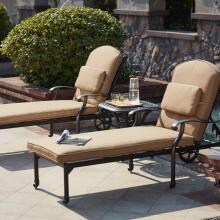 Madison 3 Piece Cast Aluminum Patio Chaise Lounge Set W/ Sesame Polyester Cushions By Darlee