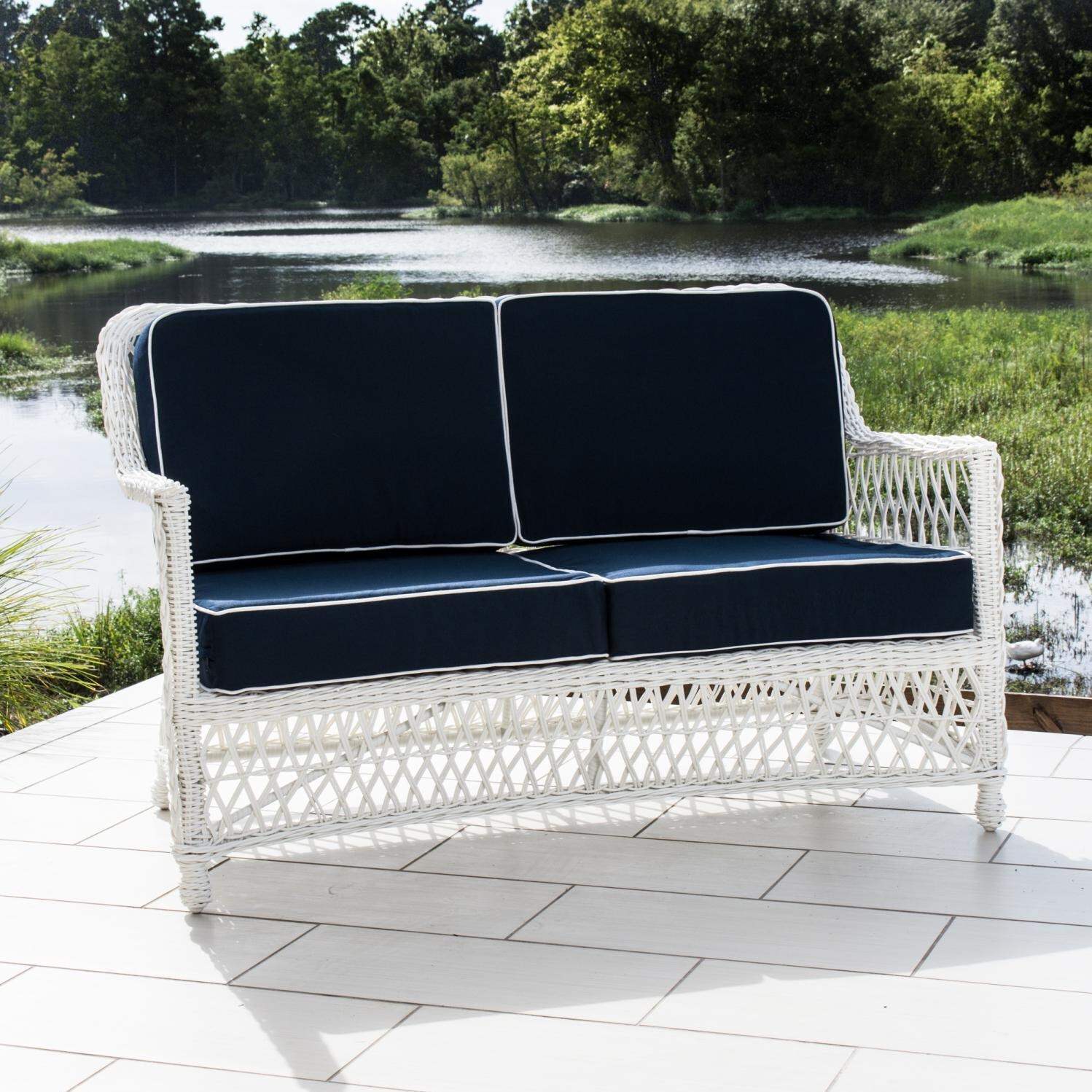 Everglades White Wicker Loveseat thumbnail