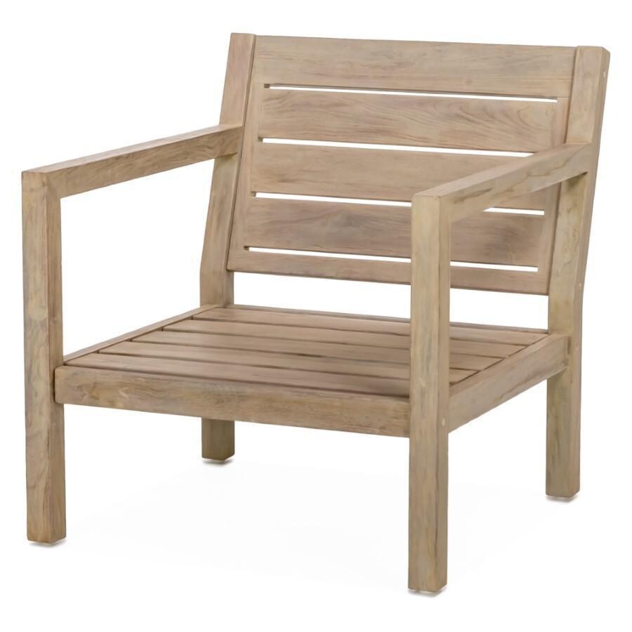Teak + Table Monday Brushed Teak Patio Club Chair in Natural - Angled Frame - White Background thumbnail