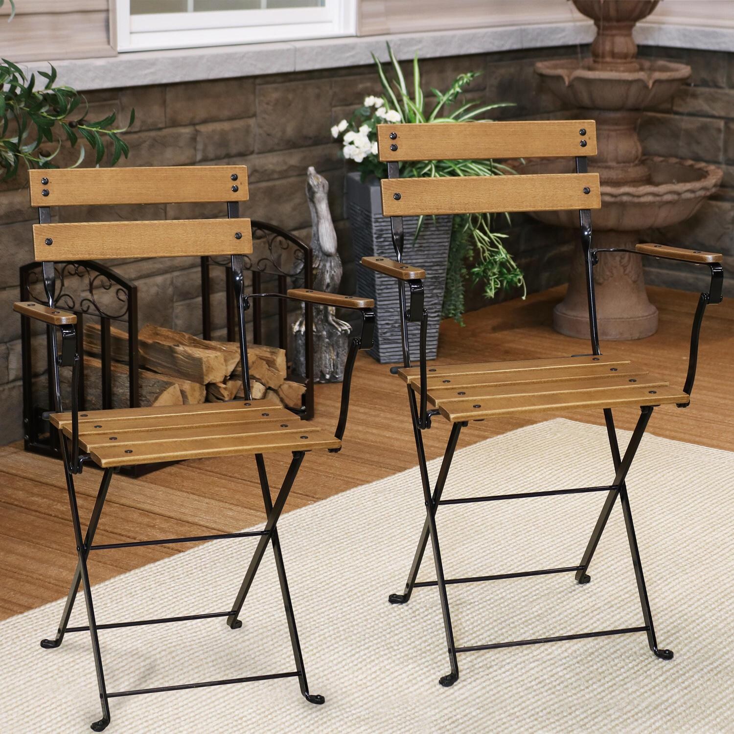 Sunnydaze Decor Small European Chestnut Wooden Folding Bistro Armchair - Set of 2 - DMR-738 image