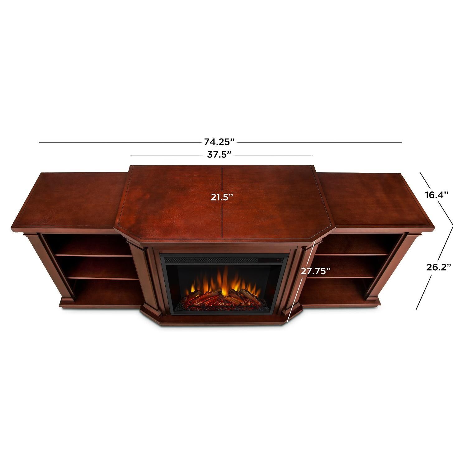 Real Flame - 7930E-DM - Valmont 75-Inch Electric Fireplace Entertainment Center - Dark Mahogany - Overall Dimensions thumbnail