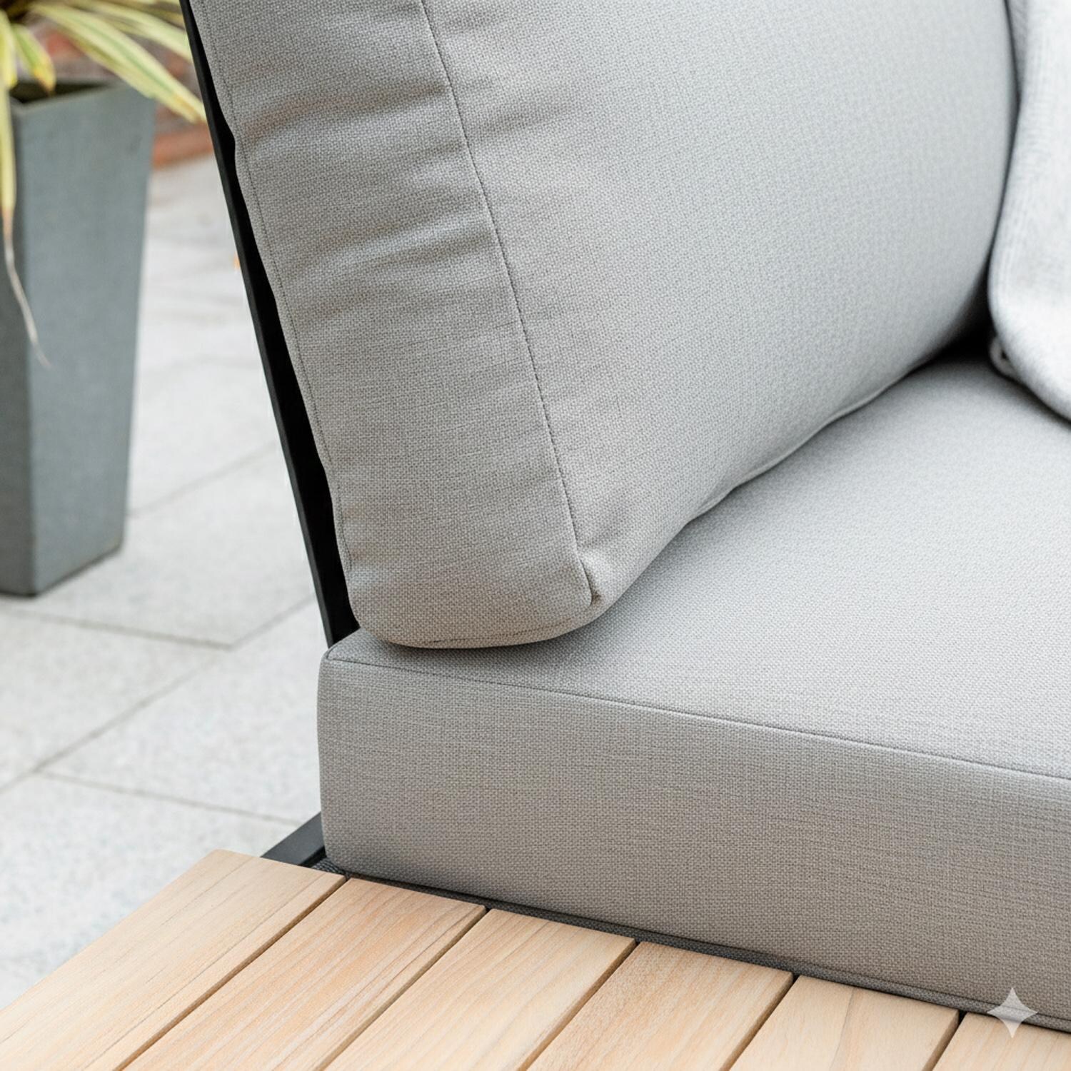 Elba 6 Pc Aluminum Seating Set w/ Teak Tabletop in Charcoal / Cast Silver - Cushion Seams - Detail thumbnail