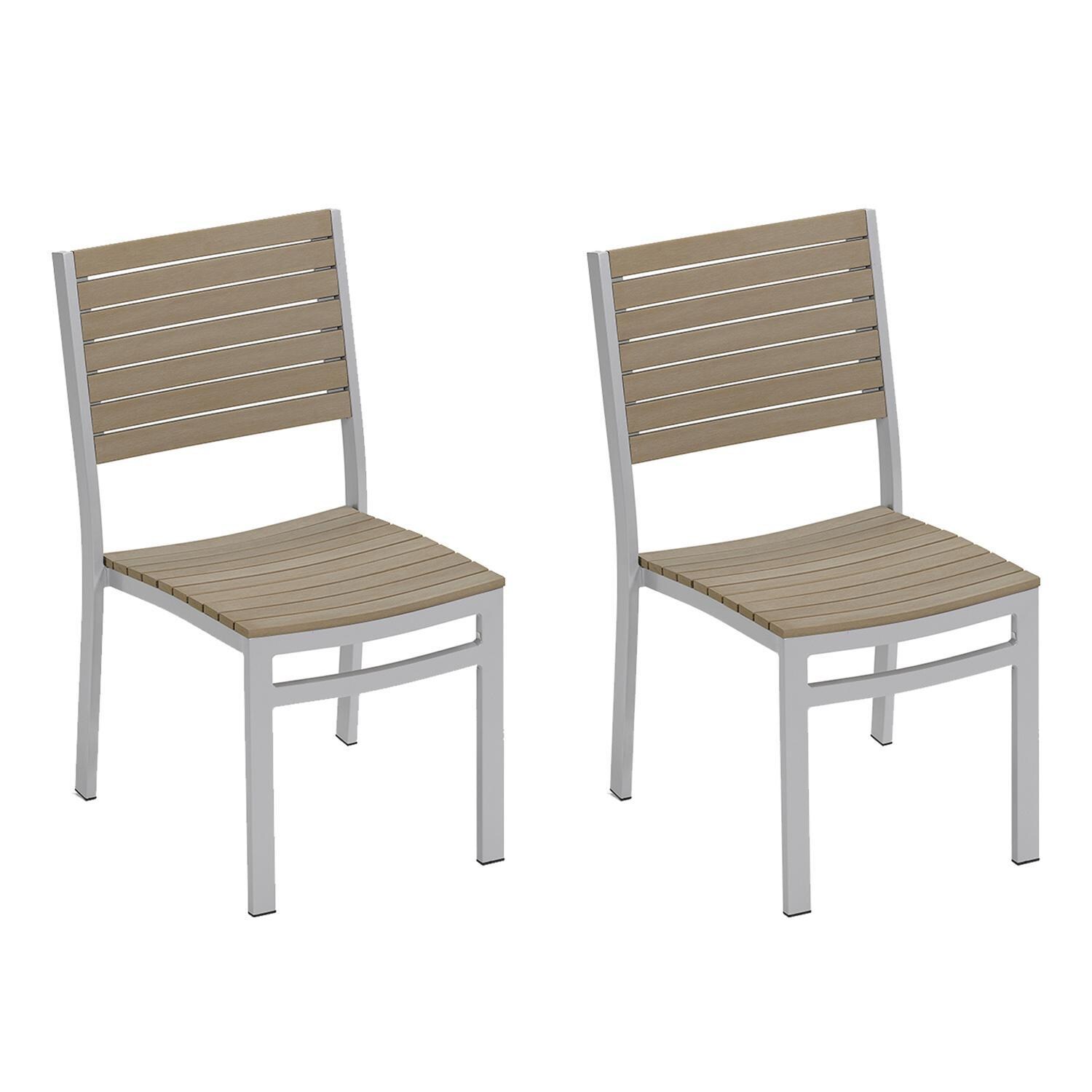 Oxford Garden Travira 2 Pc Aluminum Dining Side Chair W/ Vintage Tekwood Slats in Flint thumbnail