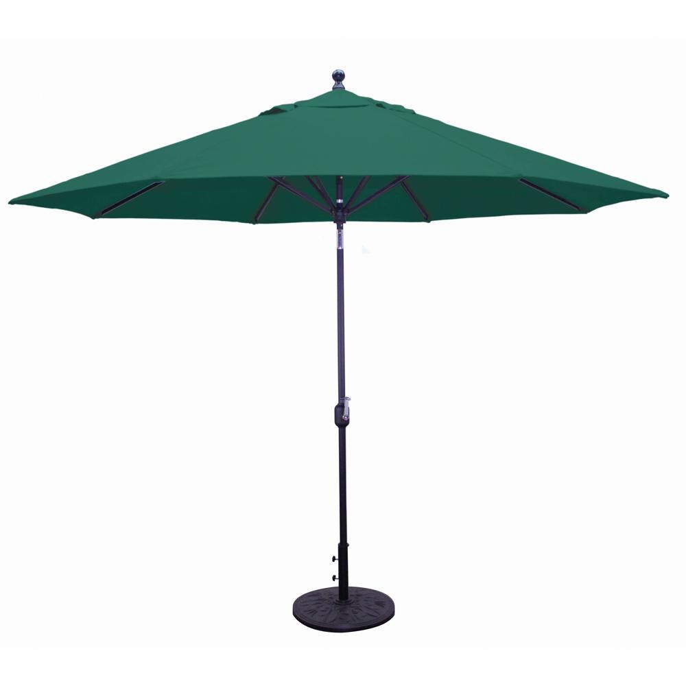Galtech 11 Ft. Octagonal Aluminum Patio Market Umbrella W/ Crank Lift And Deluxe Auto Tilt - Black Frame W/ Sunbrella Canvas Forest Green Canopy