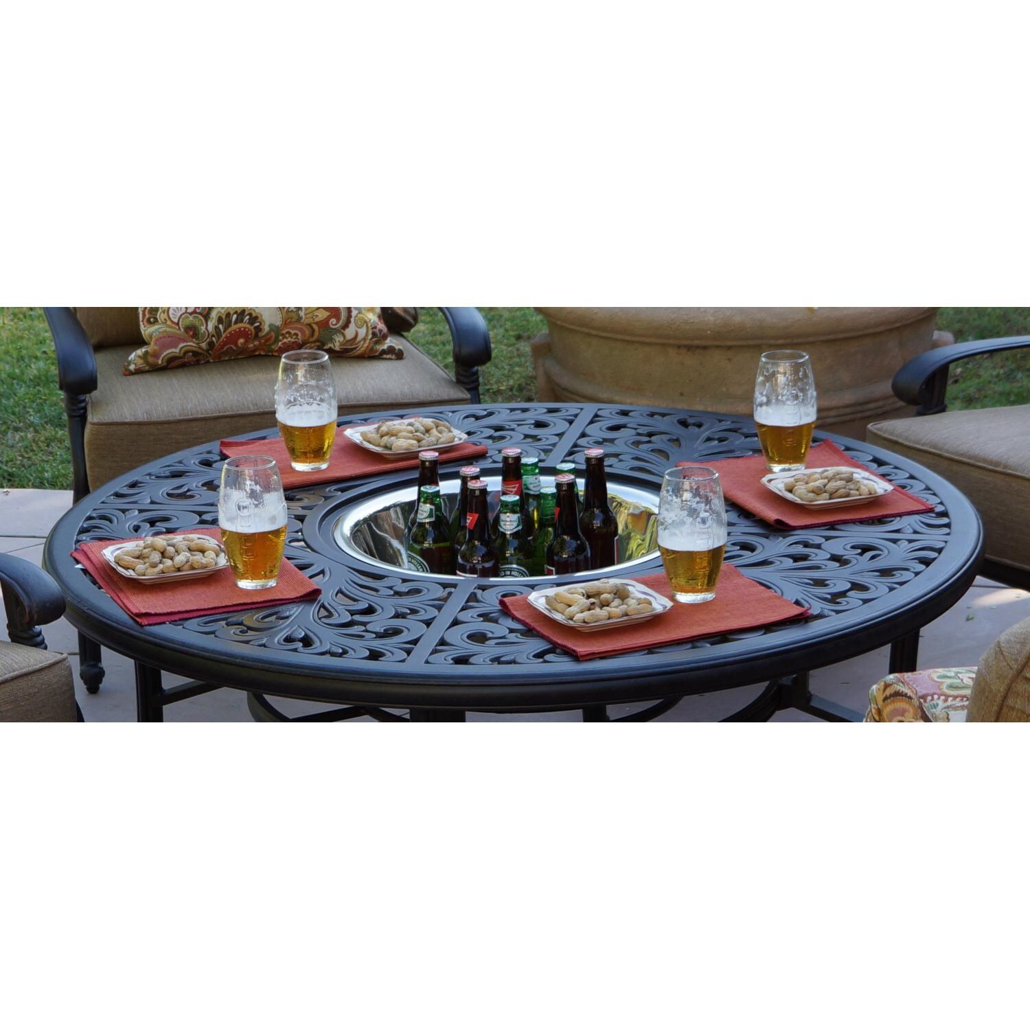 Darlee DL2058-5PC-80QB Santa Monica 5 Piece Cast Aluminum Patio Fire Pit Conversation Set W/ Ice Bucket & Sesame Cushions - Ice Bucket Insert thumbnail