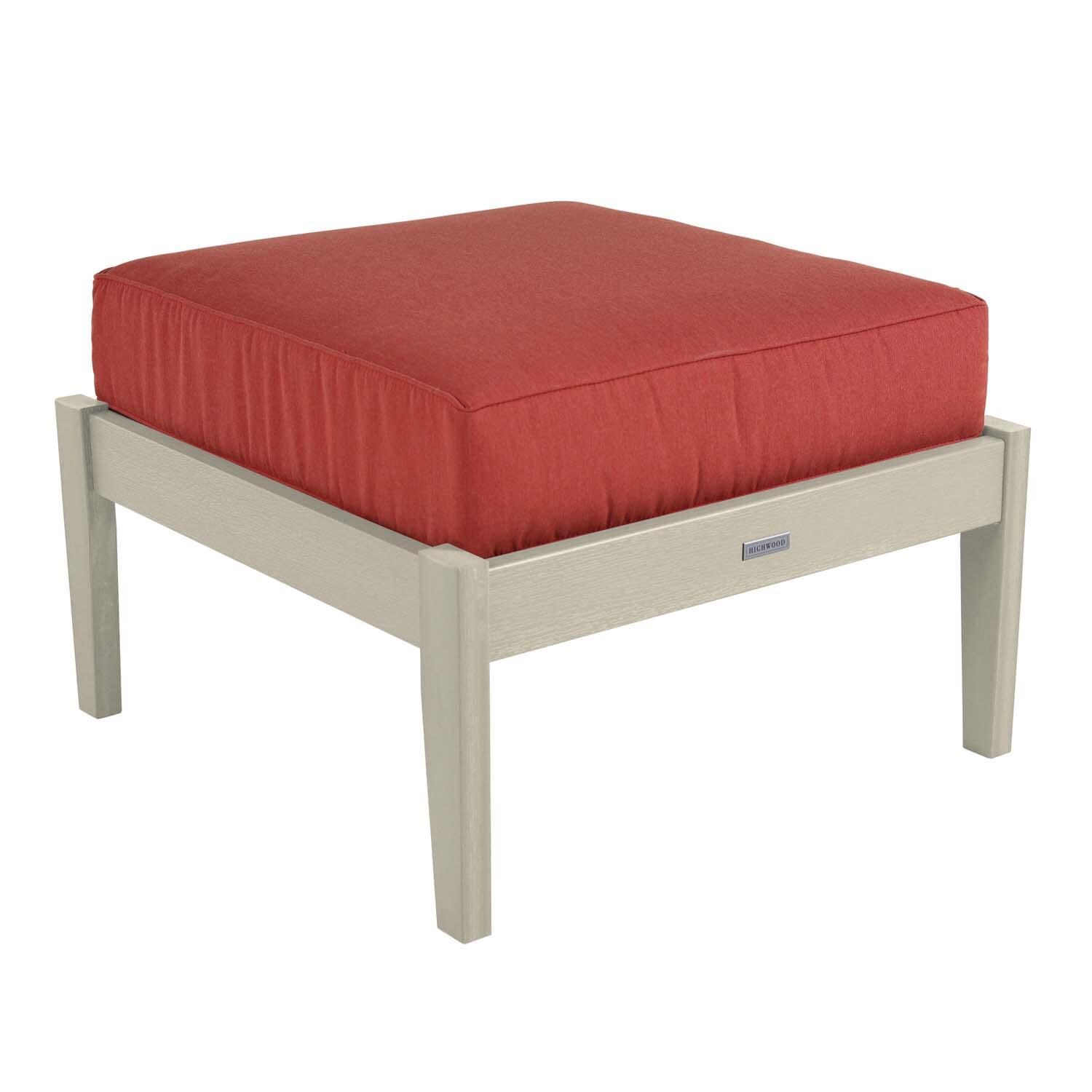 Blushing Bay Recycled Plastic Ottoman in Canvas Persimmon/Whitewash by Lakeview Outdoor Designs - Angled View - White Background thumbnail