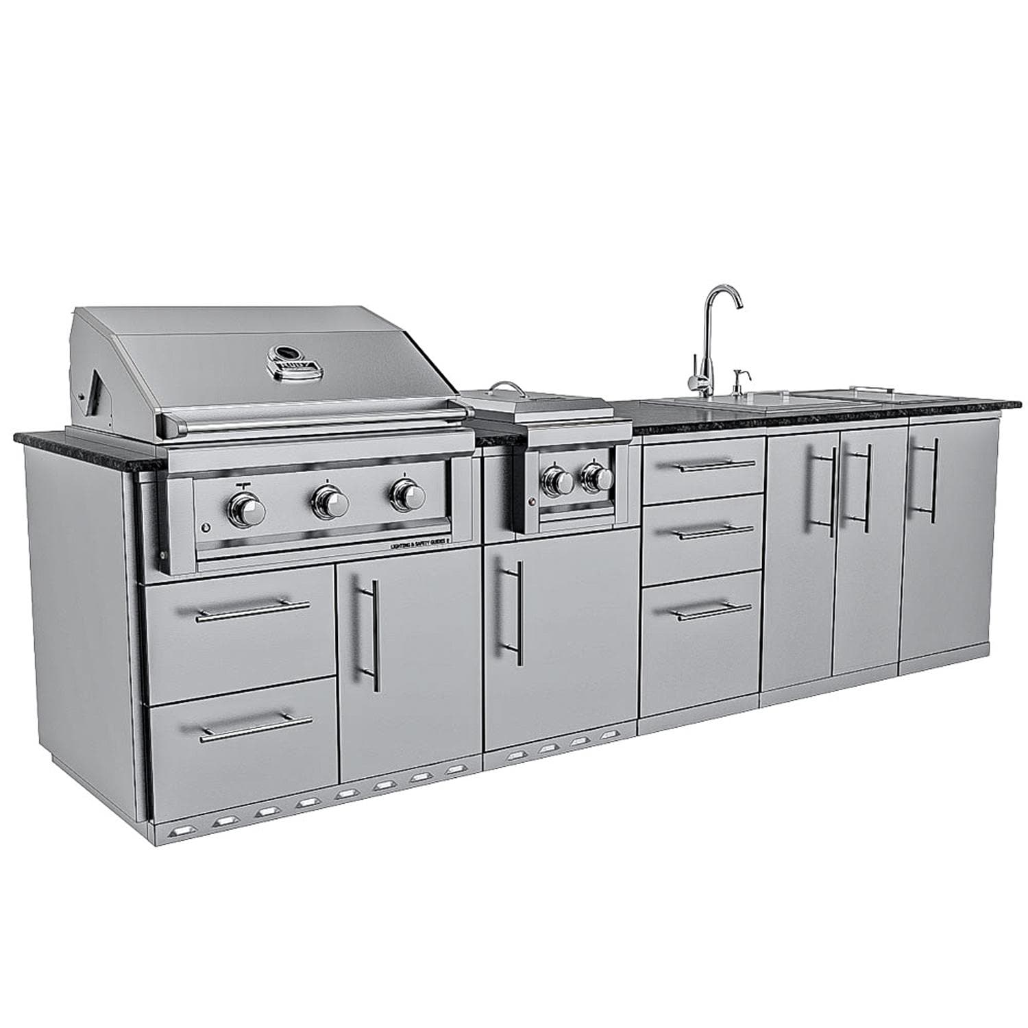 Sunstone Grills SCPMAGNOLIA10-NG Magnolia 10 Ft Outdoor Kitchen Island w/ Natural Gas Grill & Side Burner, Sink, Door & Drawer - Angled Grill Closed - White Background thumbnail