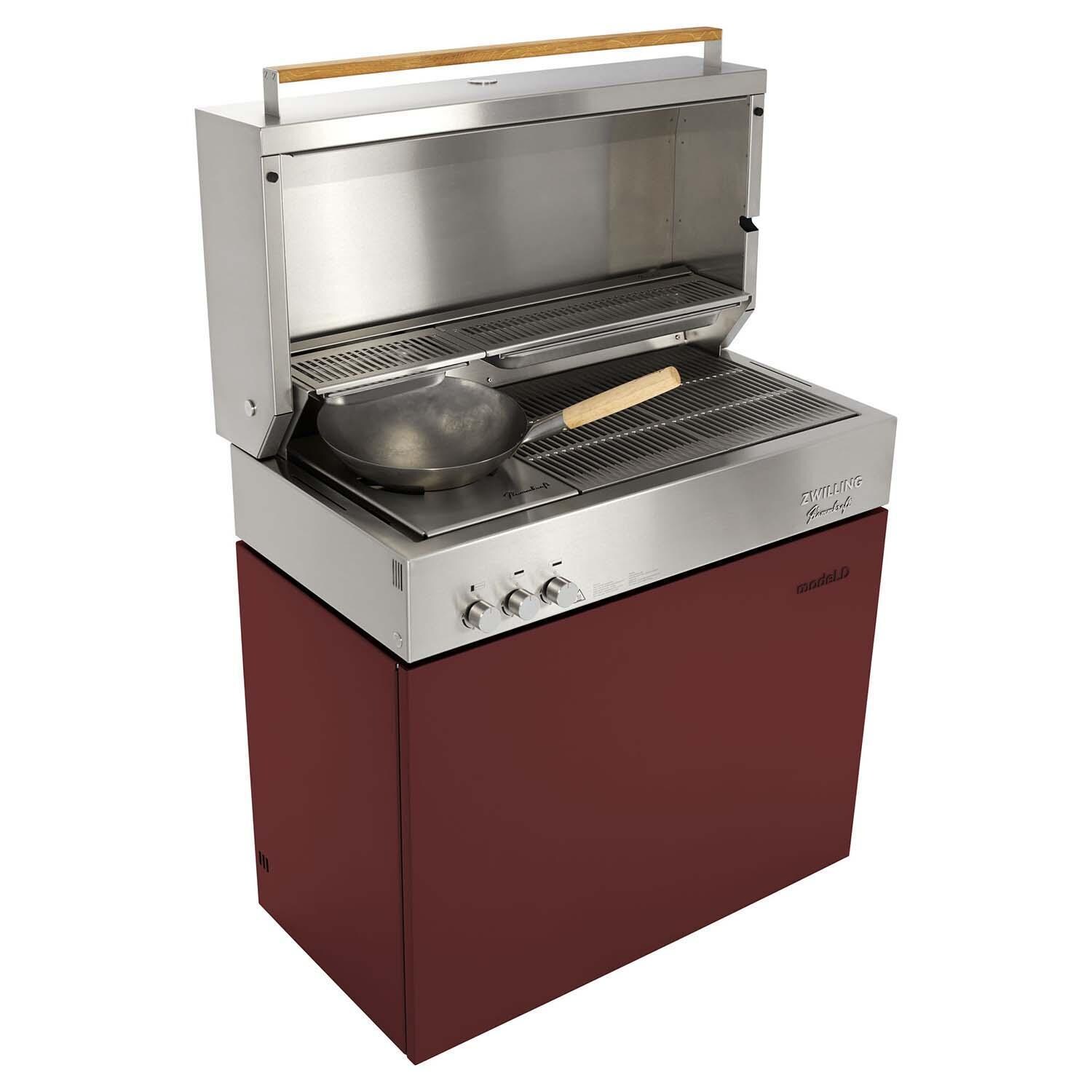 Flammkraft 1029543 Model D Propane Gas Grill - Ruby - Shown w/ Wok (Sold Separately) - White Background thumbnail