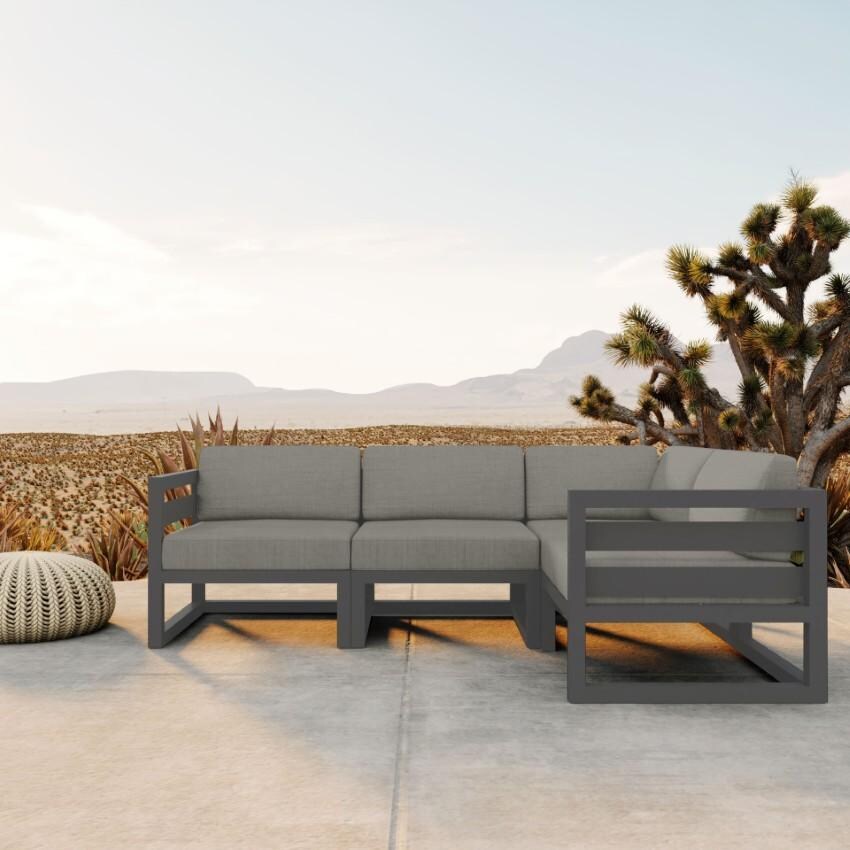 Misty Cove 4 Pc Aluminum Seating Set w/ Sectional in Slate/Canvas Charcoal by Lakeview Outdoor Designs