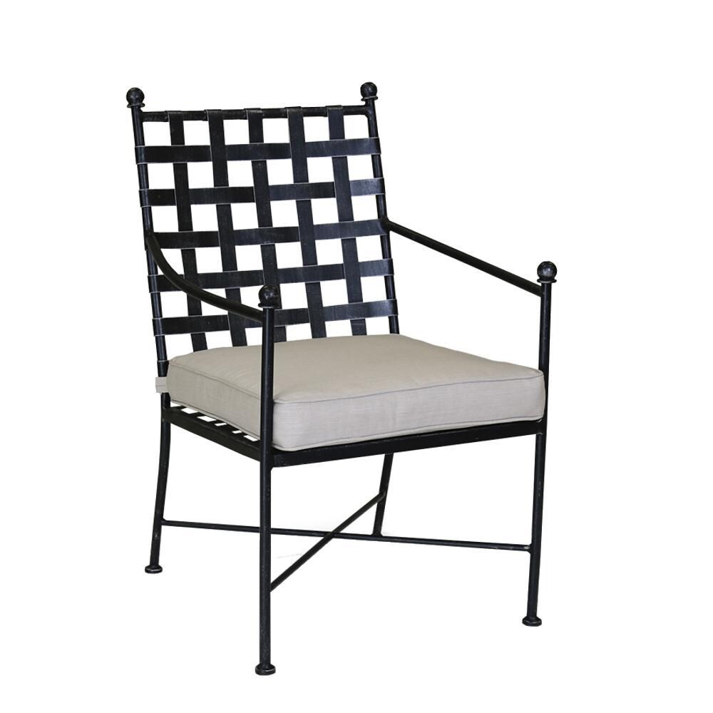 Provence Wrought Iron Dining Arm Chair W/ Sunbrella Canvas Flax Cushion By Sunset West - White Background thumbnail