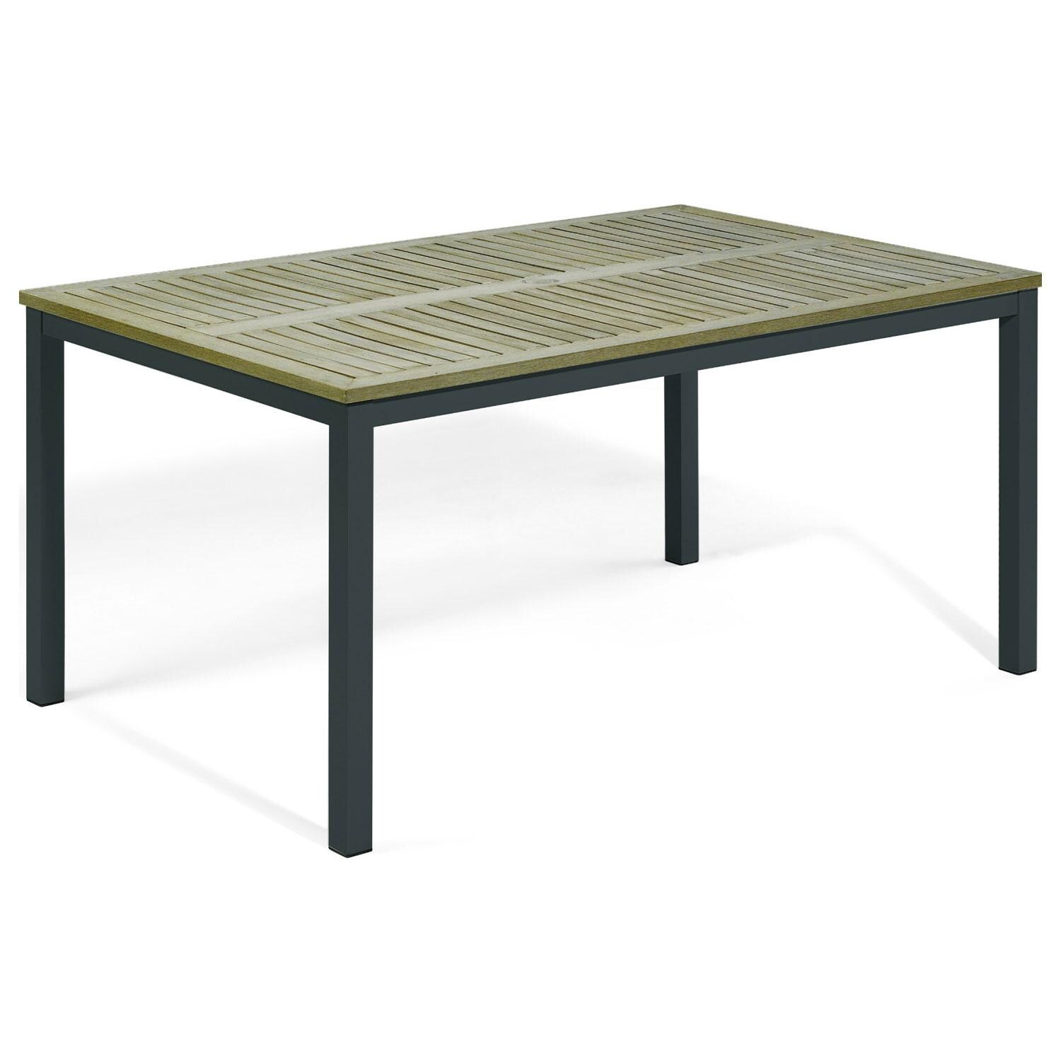 Oxford Garden Travira 63 X 40 Inch Rectangular Carbon Aluminum Dining Table W/ Vintage Tekwood Top - Display - White Background thumbnail