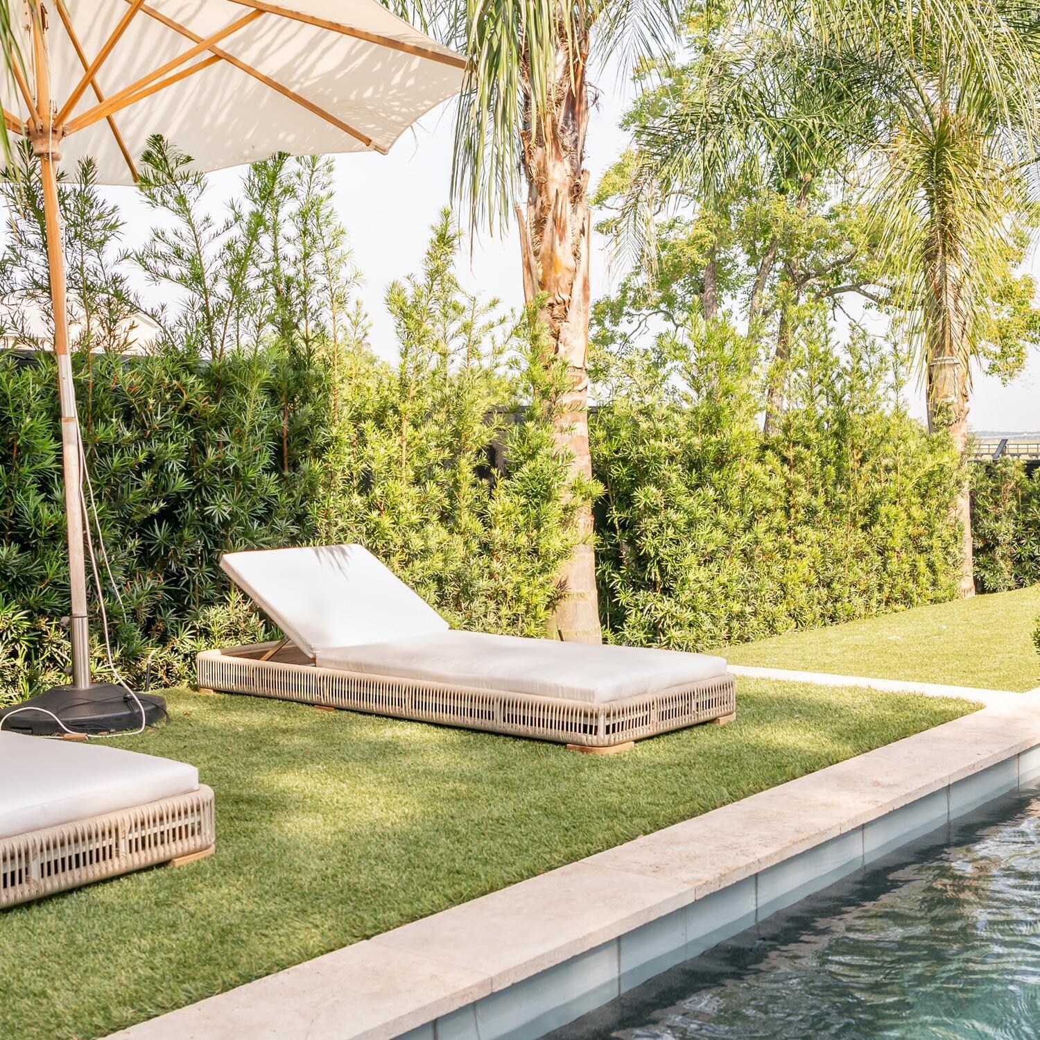 Teak + Table Breeze Olefin Rope & Teak Patio Chaise Lounge in Dune/Granite - Poolside - Lifestyle thumbnail