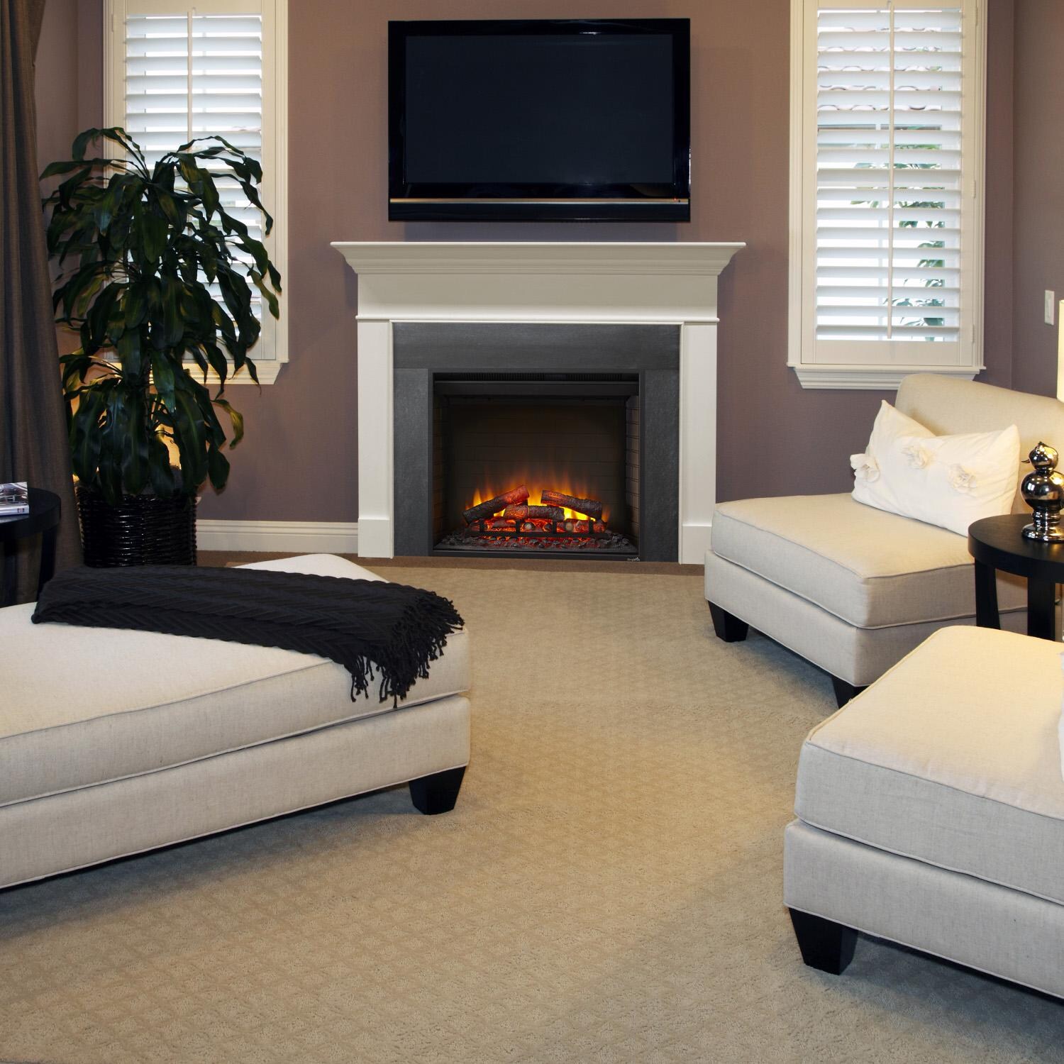 SimpliFire 30-Inch Built-In Electric Fireplace - Living Room Lifestyle **Shown with Westcott Mantel thumbnail