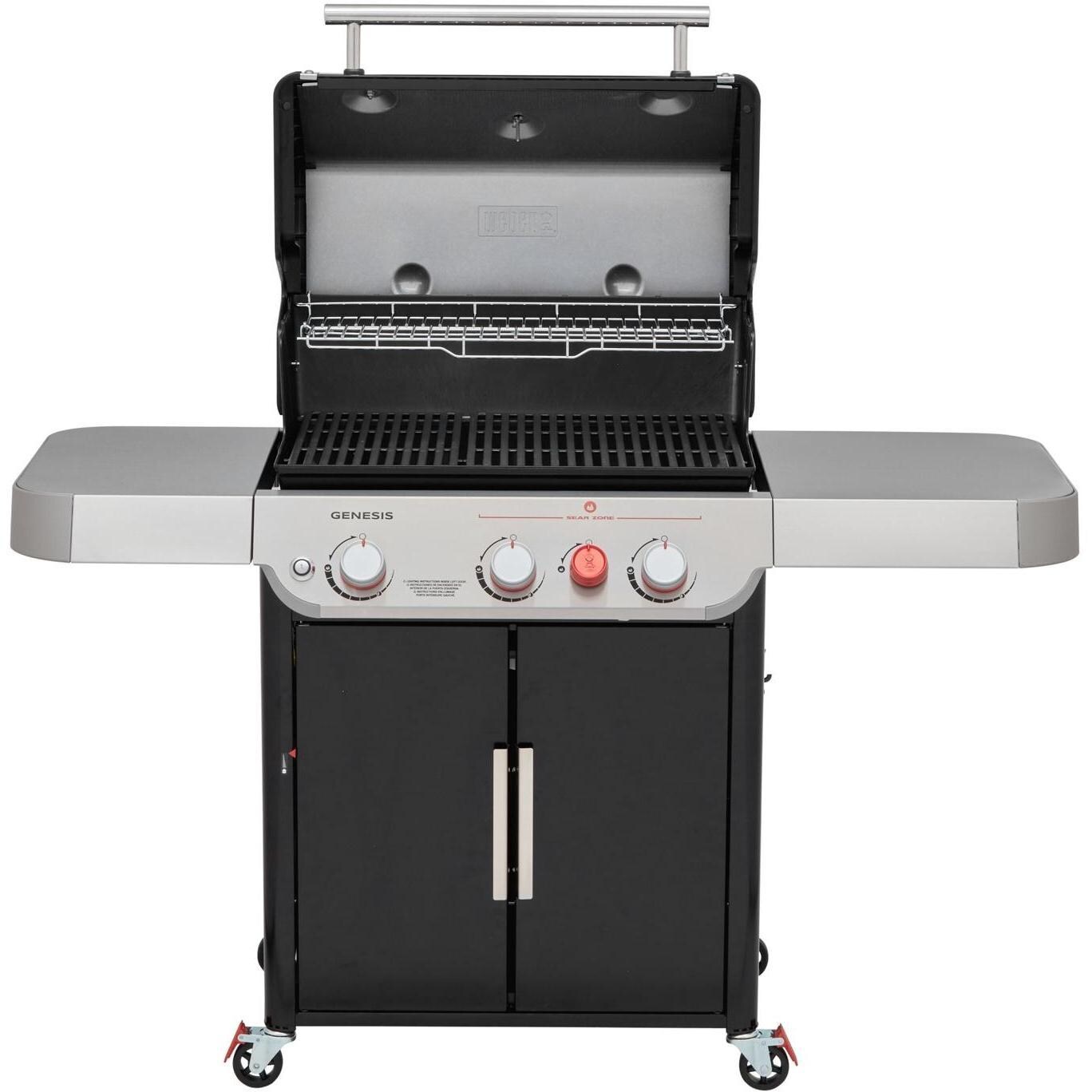 Weber GENESIS 35310001 E-325s Propane Gas Grill with Sear Burner - Black - Lid Open - White Background thumbnail
