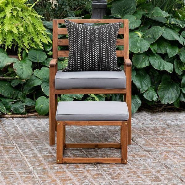 Ultimate Patio Crewview 2 Piece Acacia Patio Conversation Set W/ 19 Inch Square Ottoman - - Brown/Gray - Lifestyle thumbnail