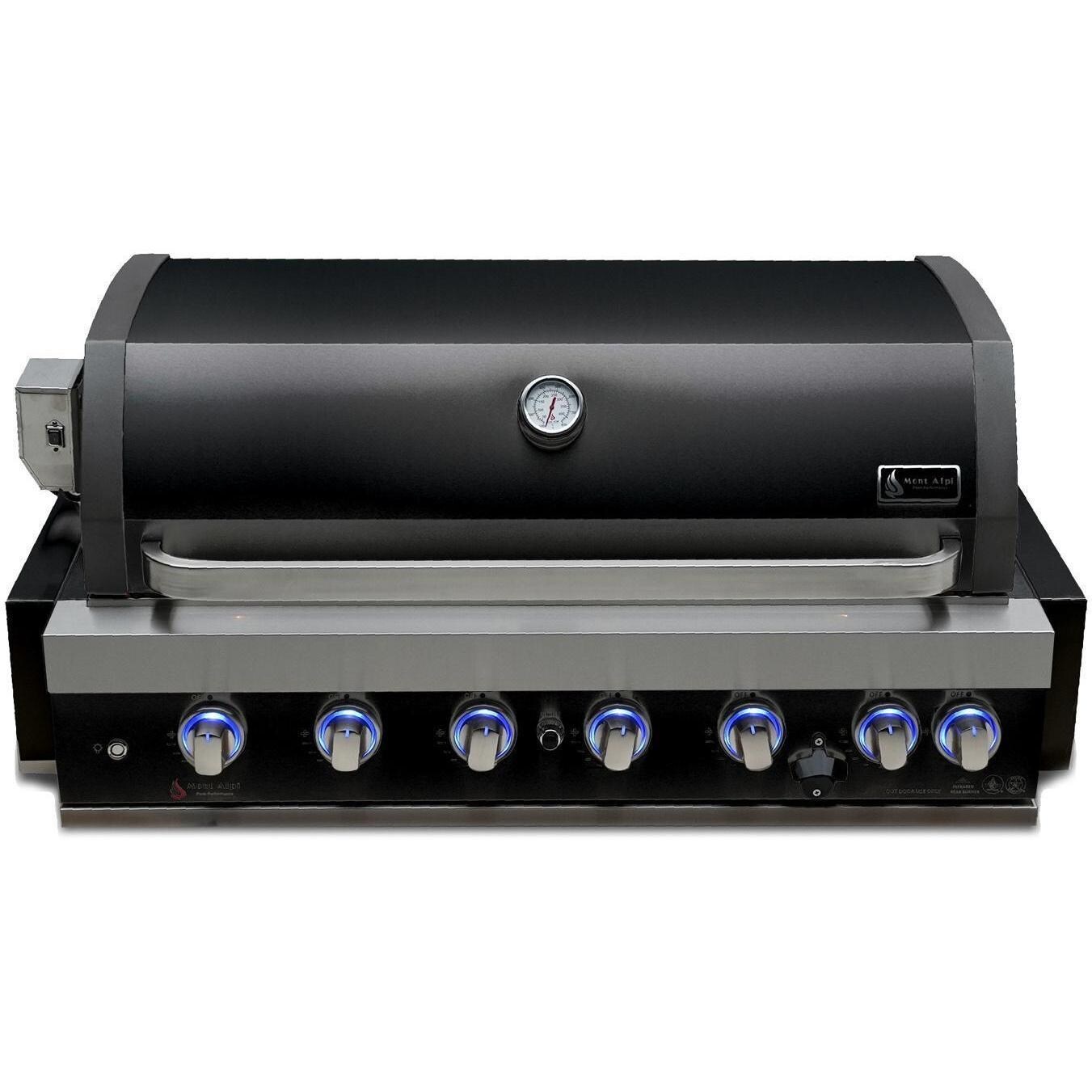 Mont Alpi MA805-AWBSS 6-Burner Black Stainless Steel Art-Wood Propane Island Grill - Grill Head Front View - White Background thumbnail