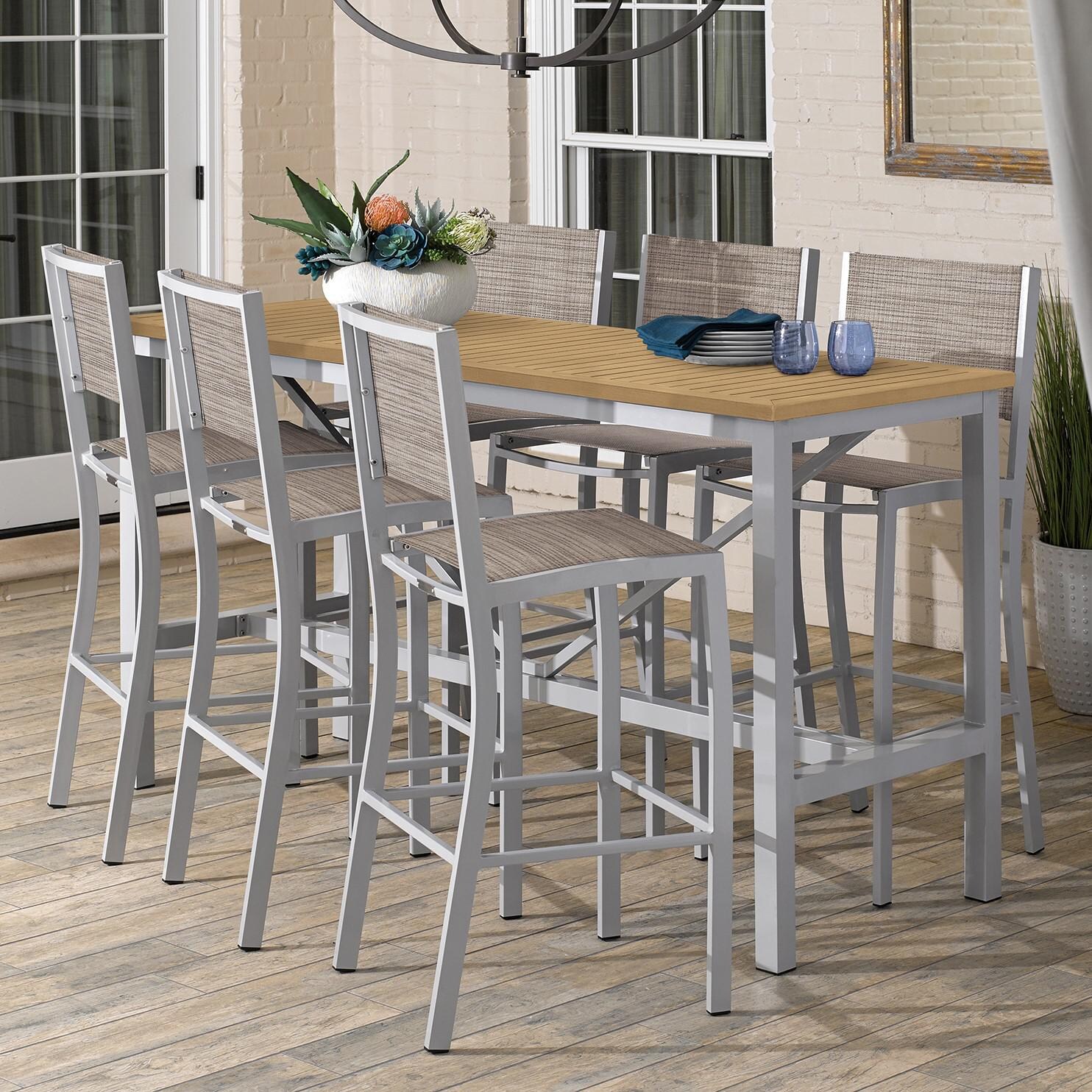 Travira 7 Piece Aluminum Patio Bar Set W/ 72 X 30 Inch Rectangular Table and Tekwood Natural Tabletop By Oxford Garden - On The Patio thumbnail