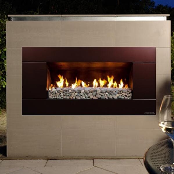 Escea EF5000 Outdoor Natural Gas Fireplace - Bronze With New Zealand River Rock