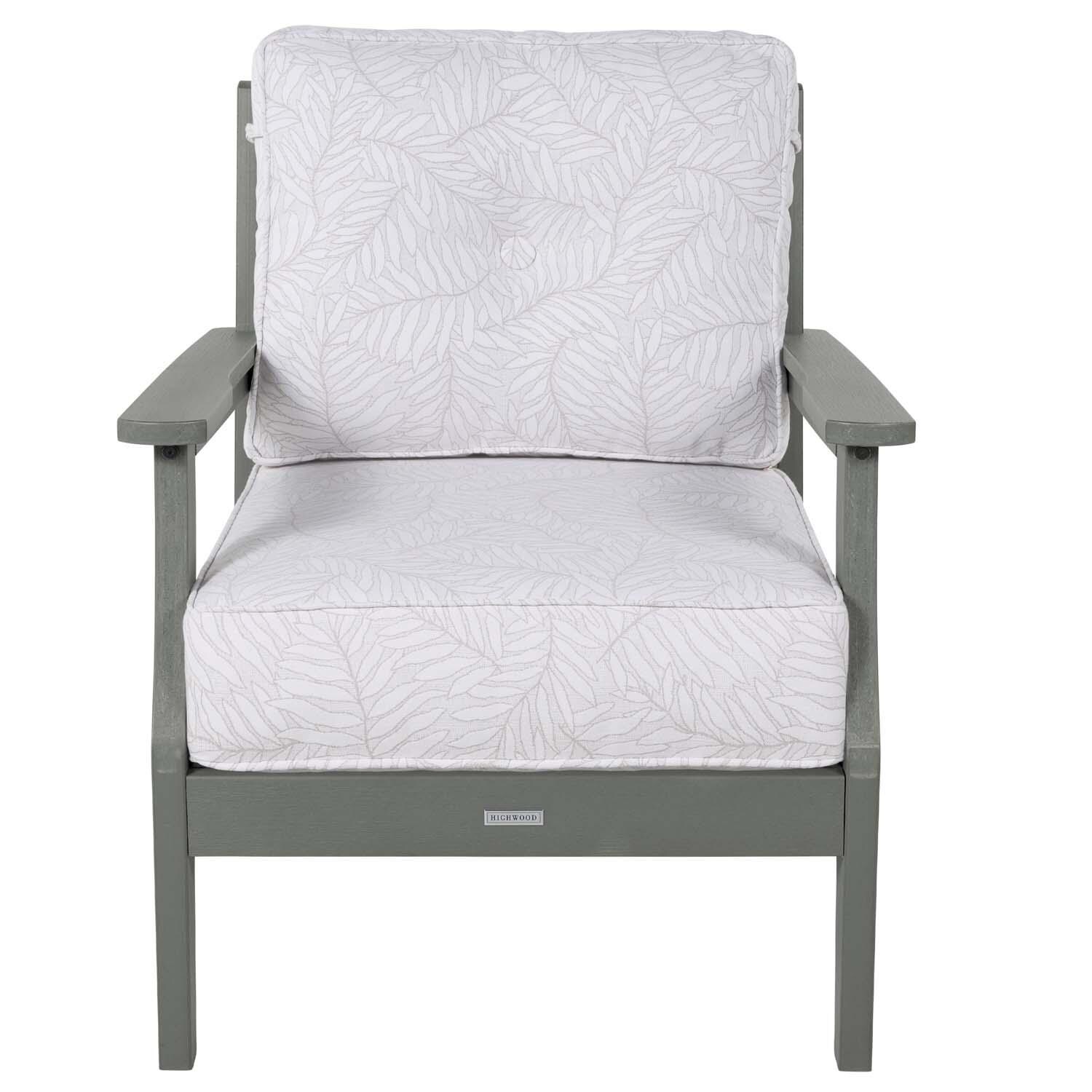 Blushing Bay Recycled Plastic Club Chair in Lively Parchment/Coastal Teak by Lakeview Outdoor Designs - White Background thumbnail
