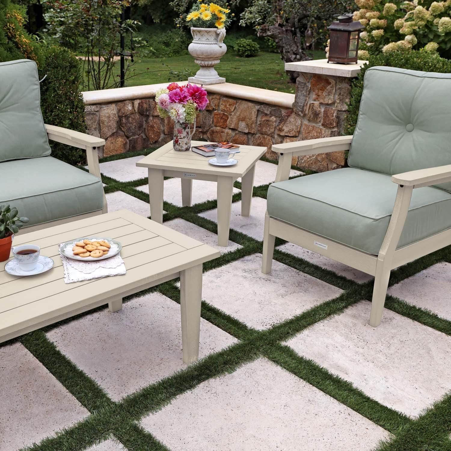 Blushing Bay 4 Pc Recycled Plastic Seating Set in Canvas Seasalt/Whitewash by Lakeview Outdoor Designs - Close Up End Table - Lifestyle thumbnail