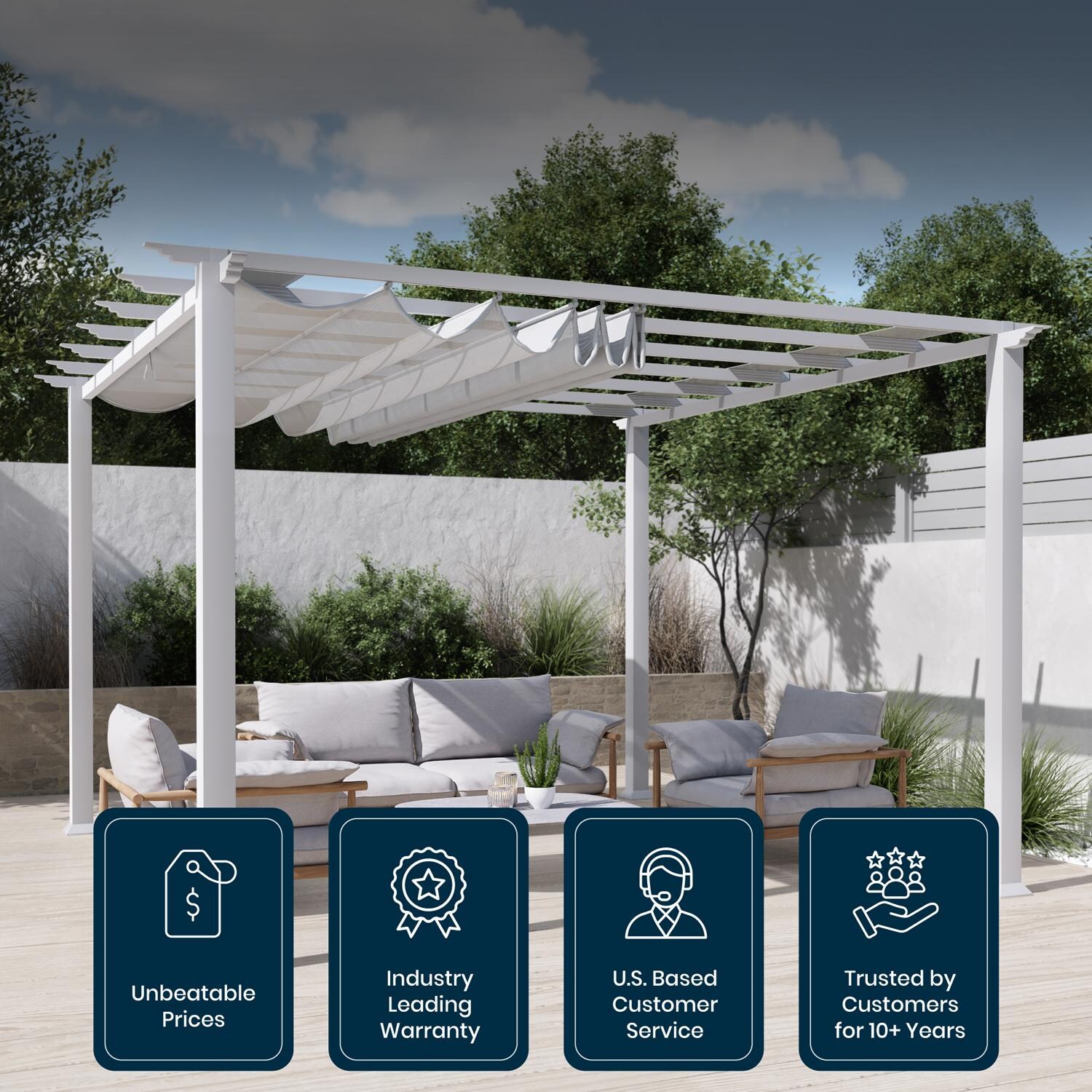 Paragon Outdoor PR11WTG Florence 11' x 11' White Pergola w/ Gray Canopy - Details - Detail thumbnail