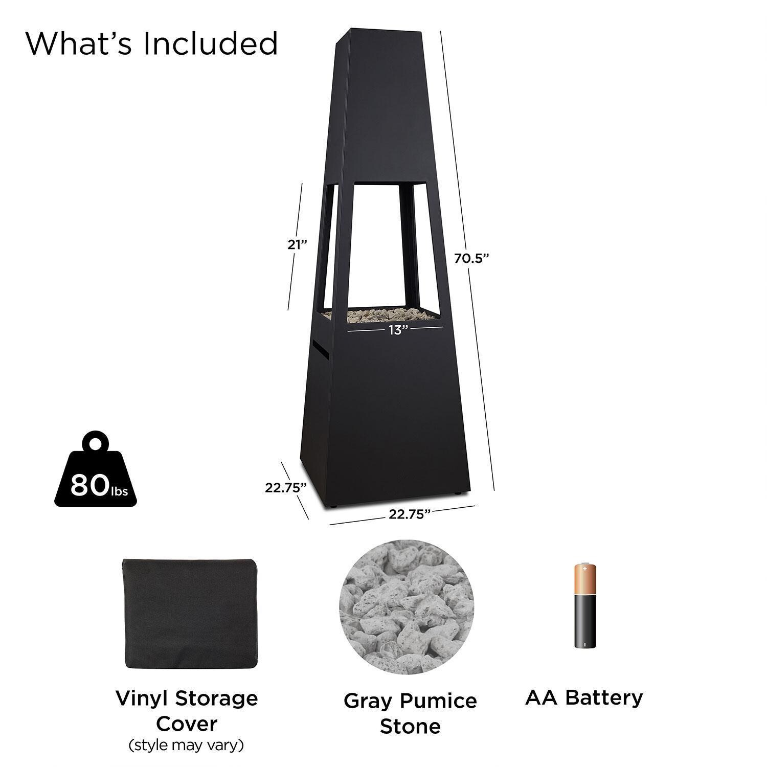 Metal Chiminea 70 Inch Square Fire Pit W/ Hidden Propane Tank in Black by Lakeview Outdoor Designs - What's Included - Detail thumbnail