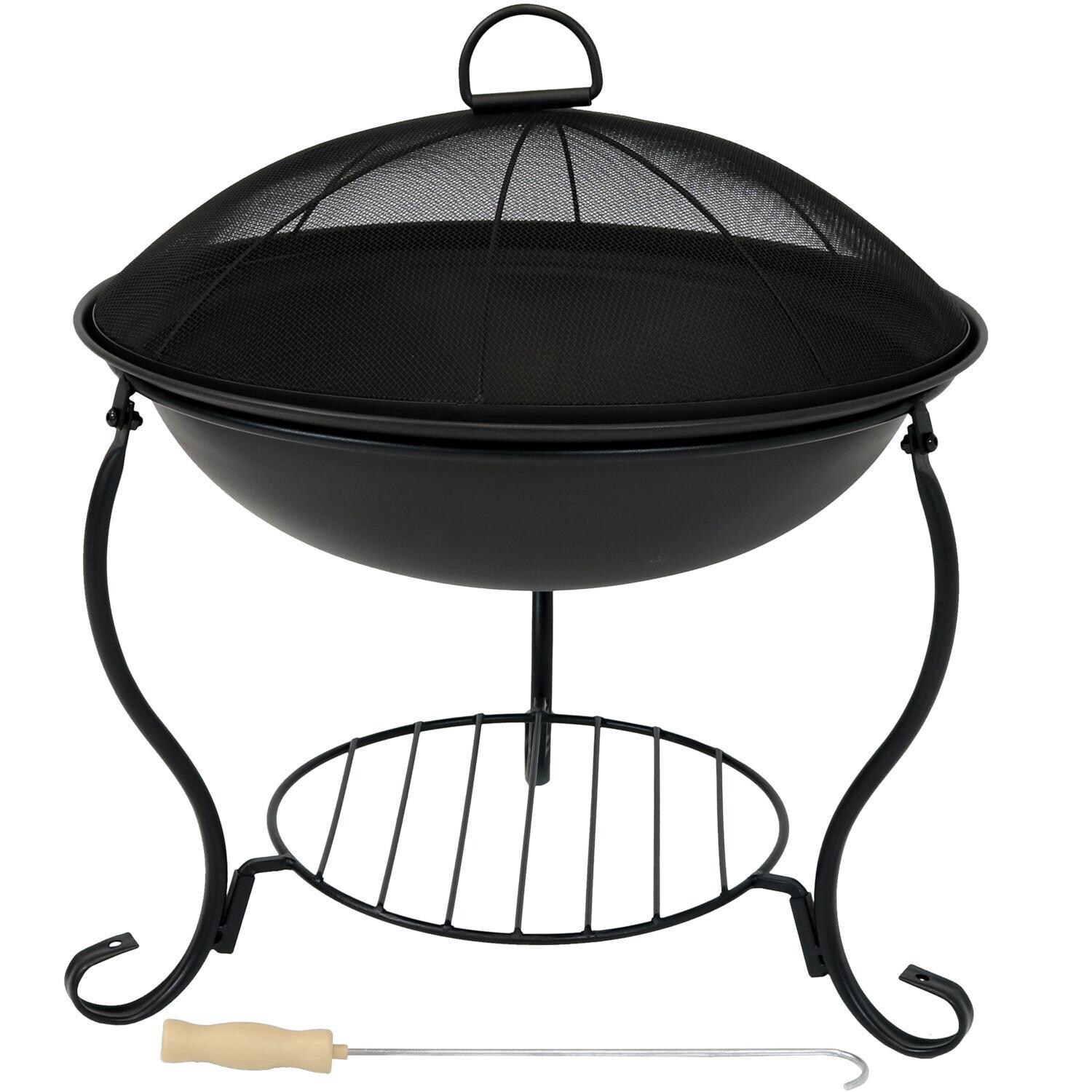 Ultimate Patio 19-Inch Steel Elegant Wood Burning Fire Pit w/ Built-In Log Storage - Front View thumbnail