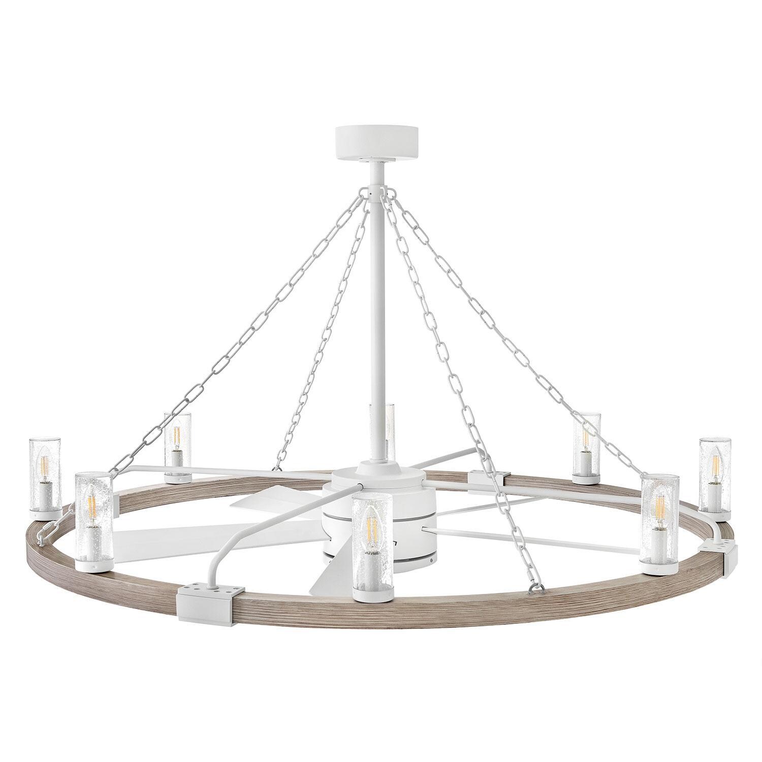 Hinkley Lighting 906144FMW-LWD Sawyer 52-in Indoor / Outdoor Smart Fandelier w/ 44-in Fan & LED Lighting - Matte White - Eye Level View - White Background thumbnail