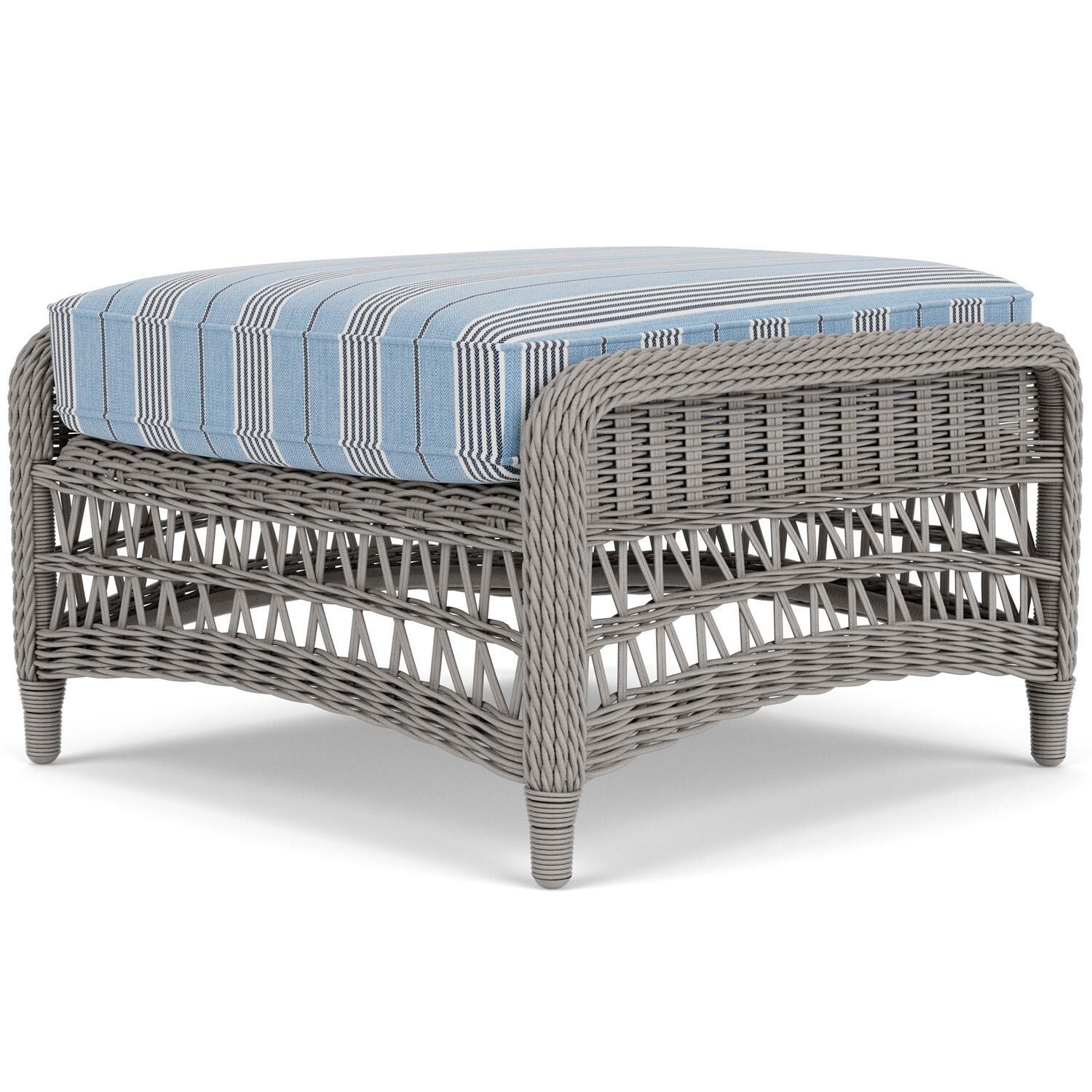 Lloyd Flanders Mackinac Ottoman in Putty Finish with Hansen Sky Fabric - Rear Right thumbnail