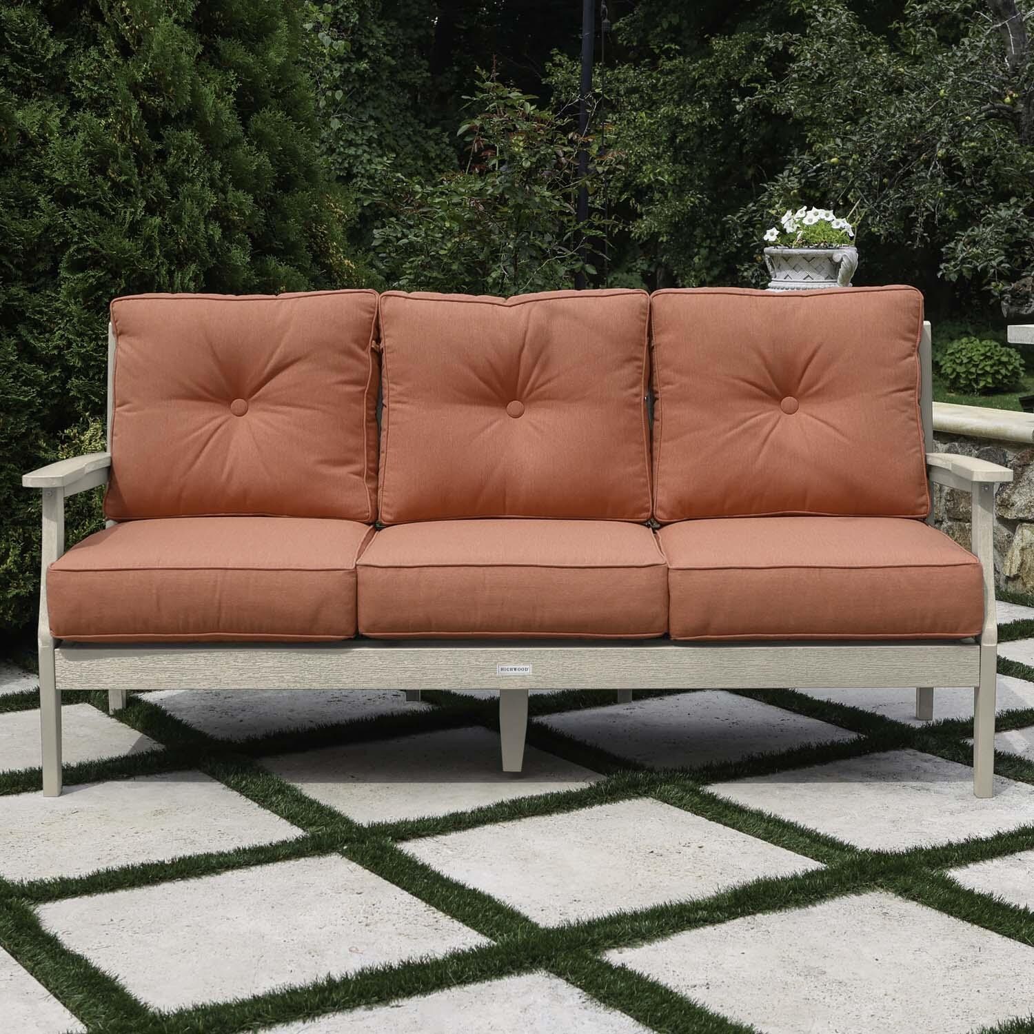 Blushing Bay 3 Person Recycled Plastic Sofa in Canvas Persimmon/Whitewash by Lakeview Outdoor Designs