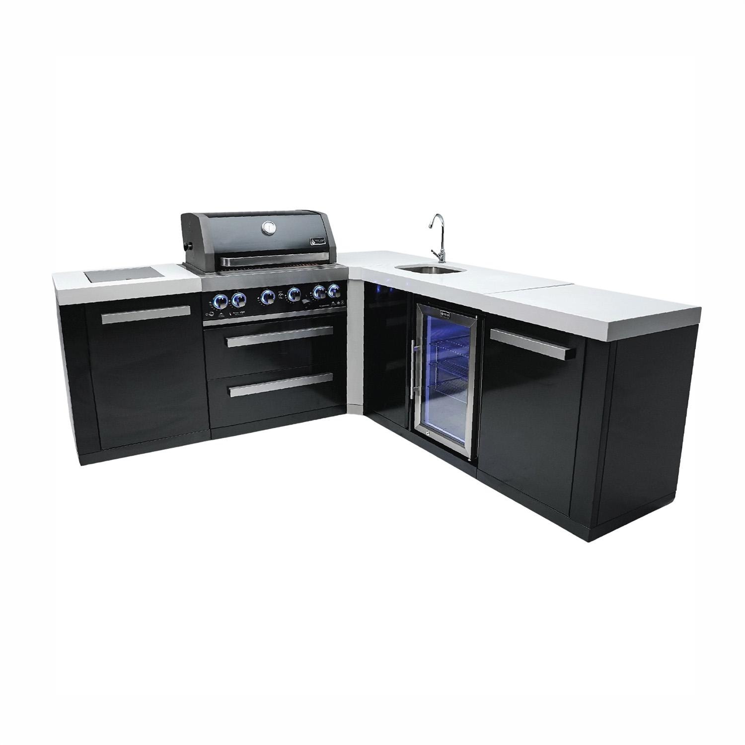 Mont Alpi Black Series 10 1/2 Ft L-Shaped Propane Outdoor Kitchen Island w/ Side Burner & Beverage Center