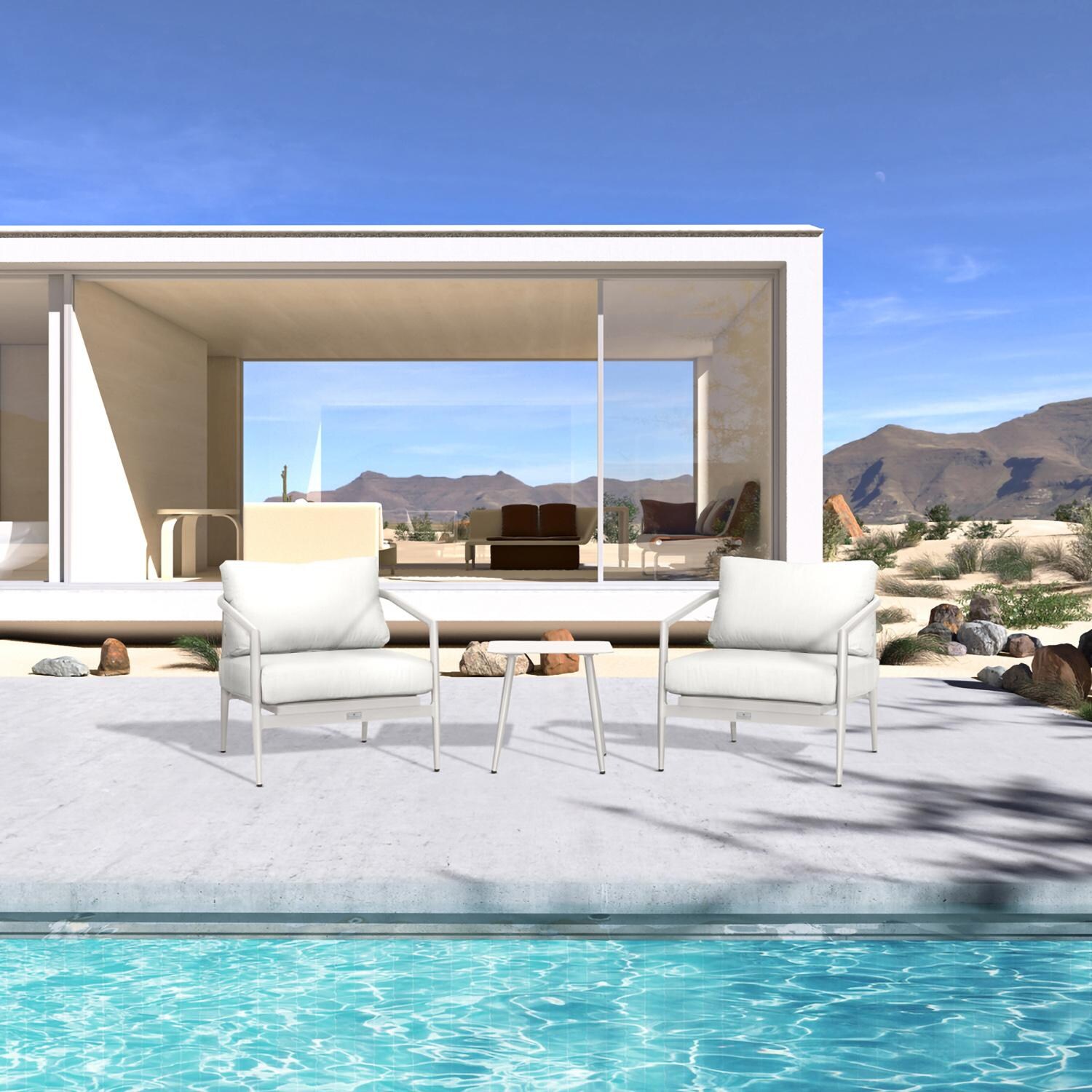 Lakeview Midnight Cove 3 Pc Aluminum Club Chair Seating Set in Urban Stone/Carrera/Canvas Natural - Lifestyle thumbnail