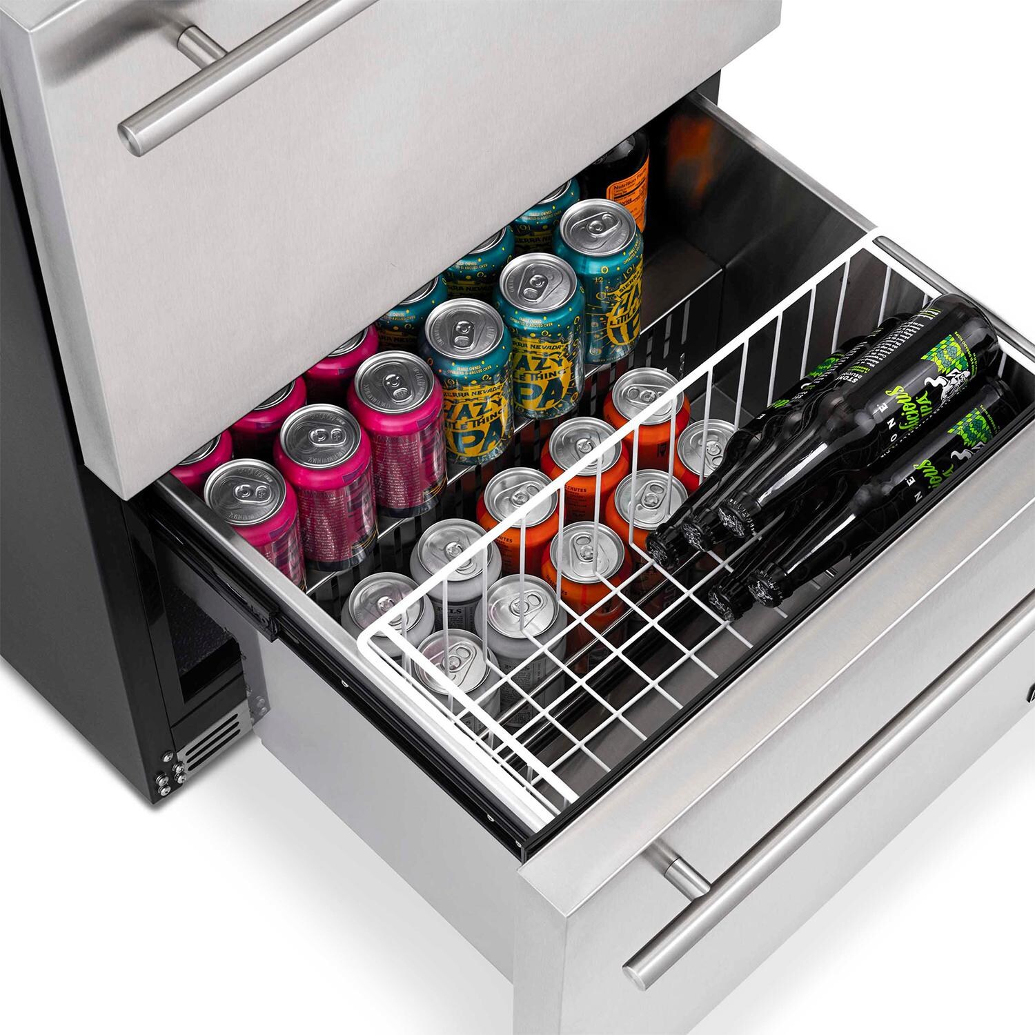 Newair NOF100SS00 24-Inch Built-in 20 Bottle & 80 Can Dual Drawer Wine & Beverage Fridge - Basket in Bottom Drawer thumbnail