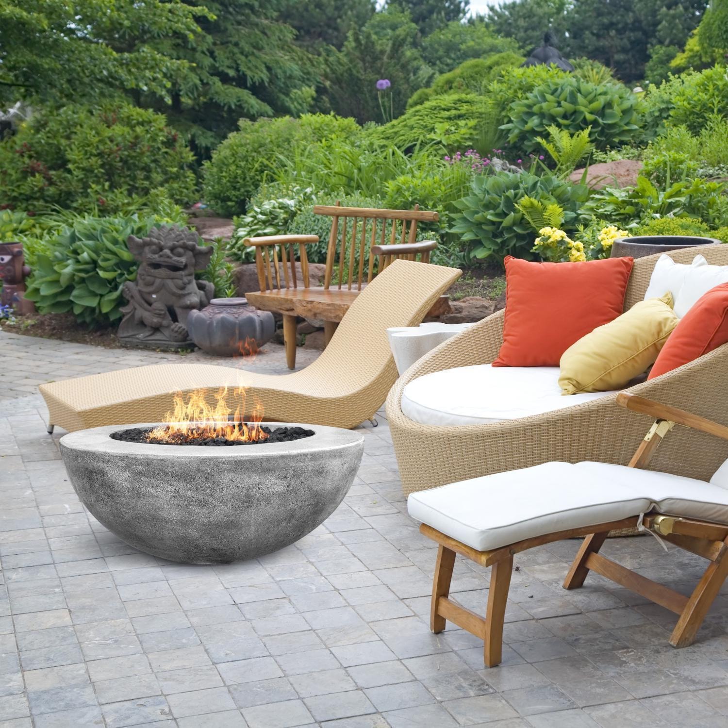 Moderno 5 36-in Round Glass Fiber Reinforced Concrete Propane Fire Bowl in Pewter by Prism Hardscapes - Smores - Lifestyle thumbnail
