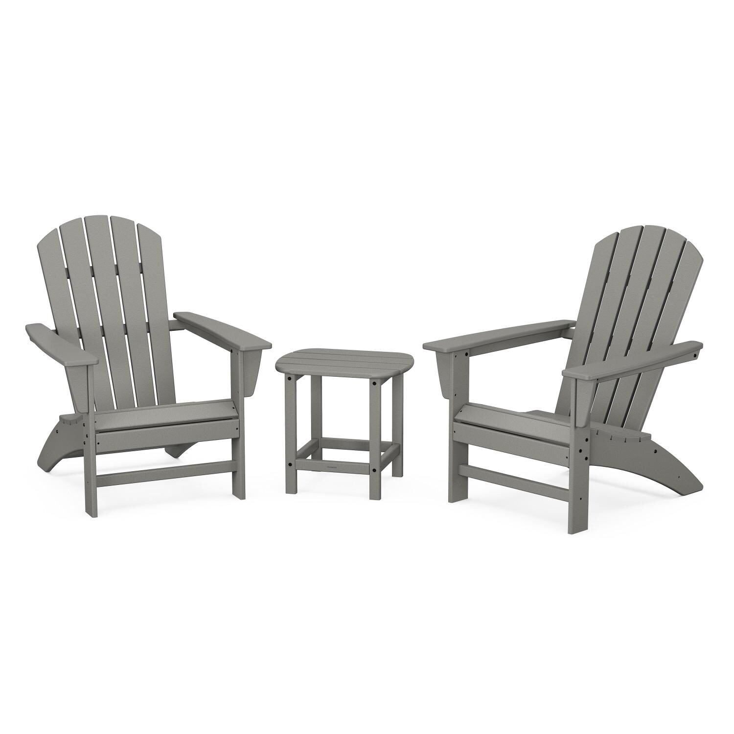 Nautical 3 Pc Recycled Plastic Seating Set w/ South Beach End Table in Slate Gray by POLYWOOD