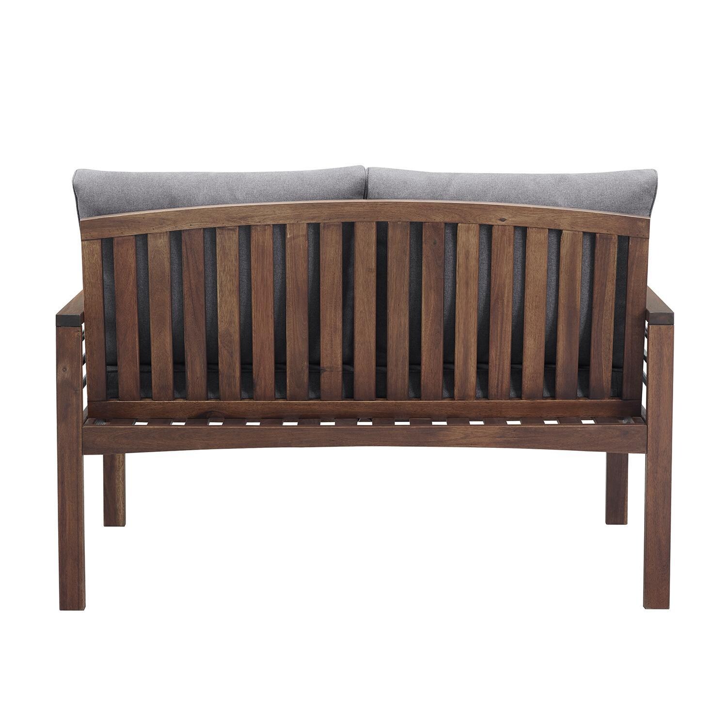 Ultimate Patio Land Bay Acacia & Steel Patio Loveseat W/ Gray Cushions - Dark Brown - Rear View thumbnail