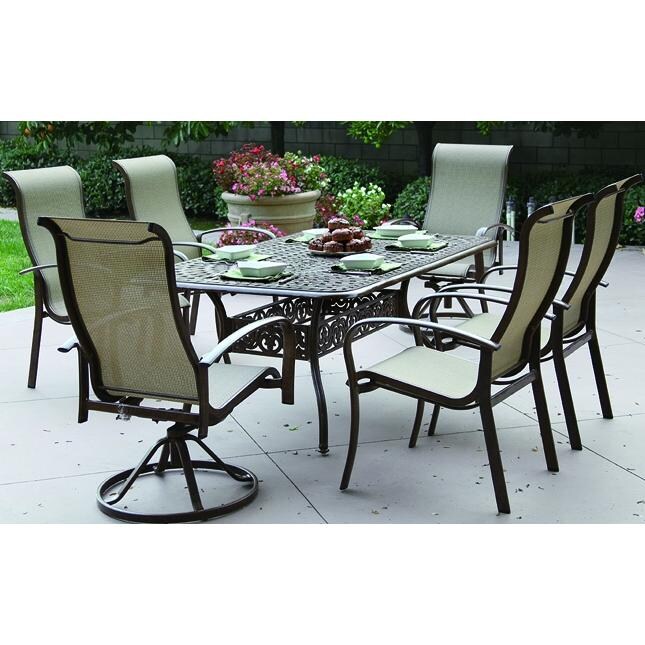 Darlee Fashion Sling Cast Aluminum Patio Dining Set With Swivel Rocker Chairs - 42 X 72 Inch ...