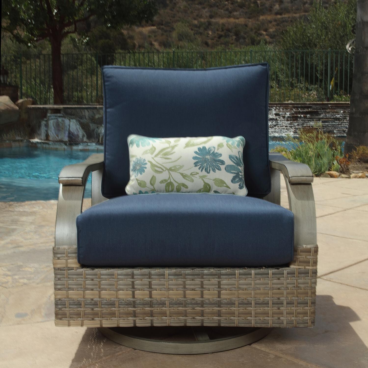 Lakeview Outdoor Designs Rosalie Bay 5 Piece Wicker & Aluminum Patio Conversation Set - Swivel Rocker Patio Club Chair Front thumbnail