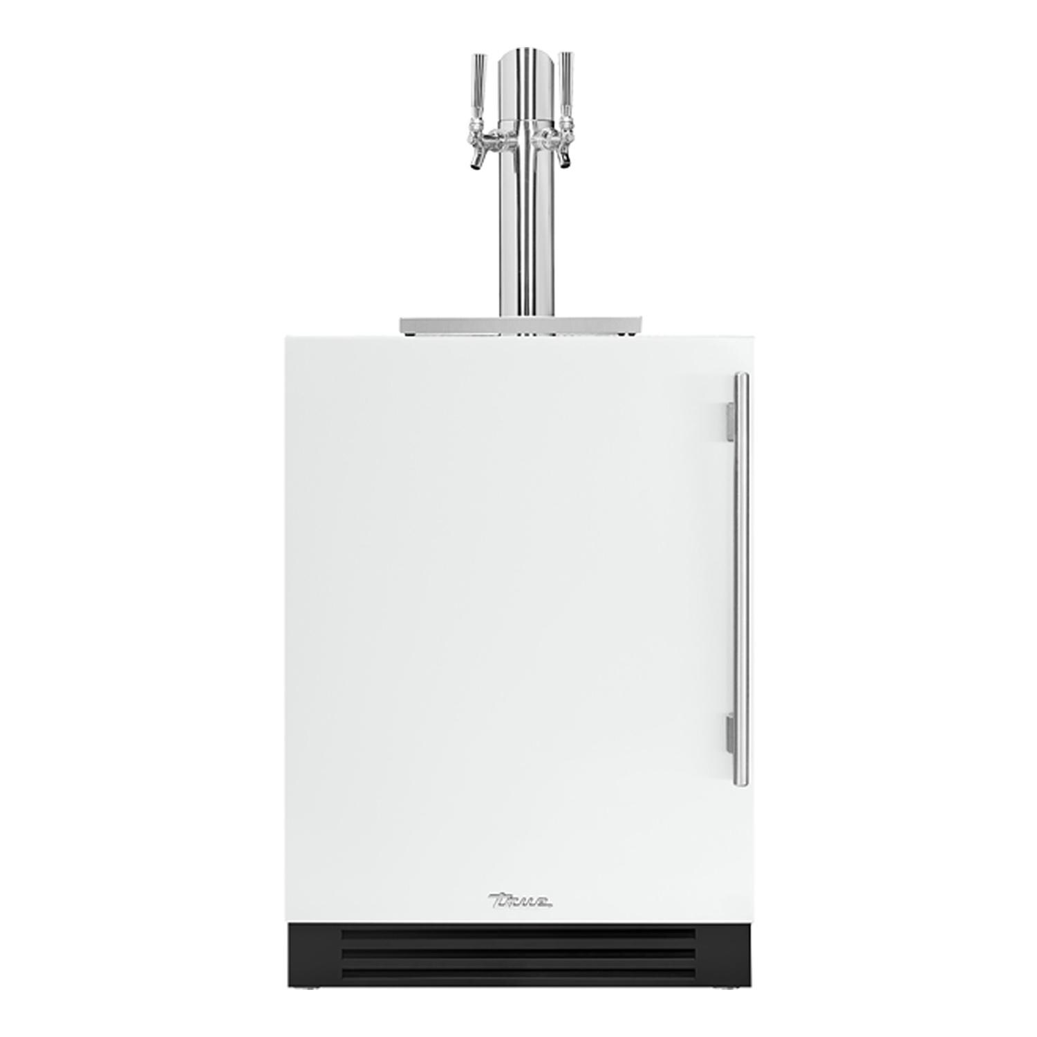 True 24 Inch Left Hinge Outdoor Dual Tap Beverage Dispenser - Matte White w/ Stainless Handle - TUR-24DD-L-OP-C~DSK-030-H04