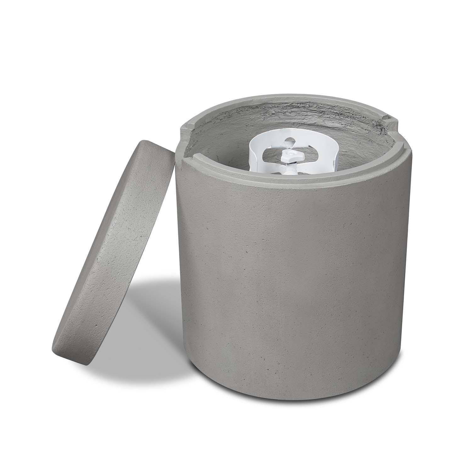 Hillview Bay 18-in Round Concrete Propane Tank Cover & Side Table in Flint by BBQGuys Signature - Lid Off (Propane Tank Not Included) - White Background thumbnail