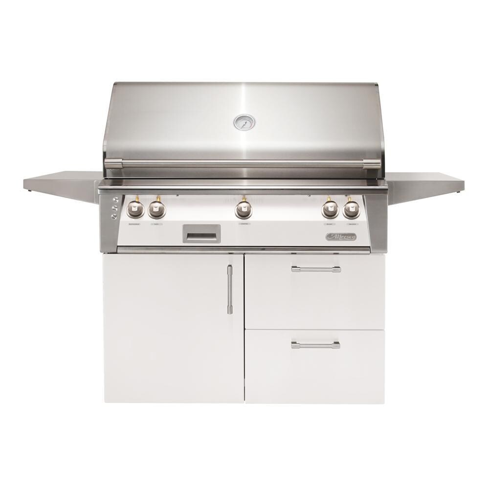 Alfresco ALXE 42-Inch Freestanding Natural Gas Grill On Deluxe Cart With Rotisserie in Signal White Gloss - ALXE-42CD-NG-S9003