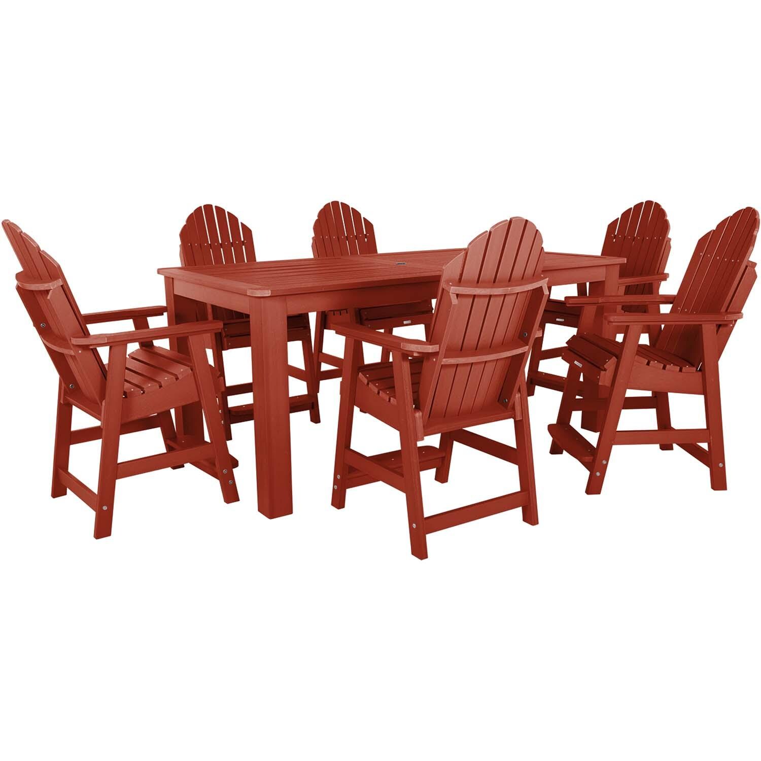 Dream Bay 7 Pc Recycled Plastic Counter Height Dining Set In Rustic Red By Lakeview - White Background thumbnail