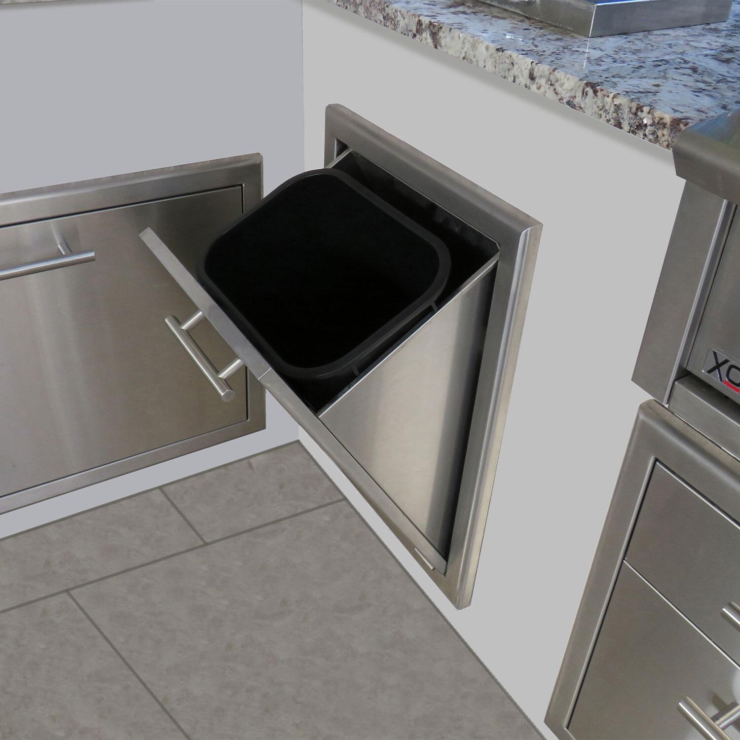 XO Appliance XOG18TRASH1 Pro-Grade 18-Inch Outdoor Stainless Steel Tilt-Out Center Trash Bin - Attached to Island - Lifestyle thumbnail