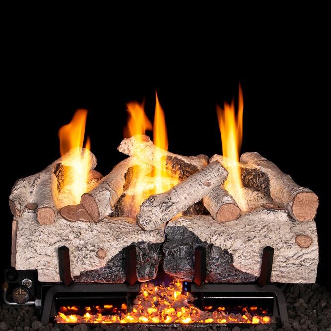 Peterson Real Fyre 24-Inch Charred Alpine Birch Gas Log Set With Vent-Free Propane ANSI Certified G10 Burner - Electronic Variable Flame Remote